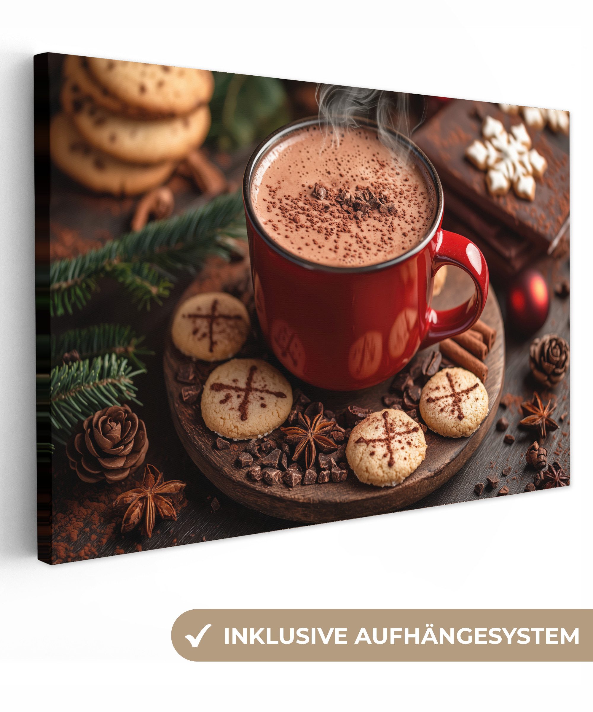 OneMillionCanvasses® Leinwandbild Schokoladenmilch - Becher - Winter - Weih günstig online kaufen