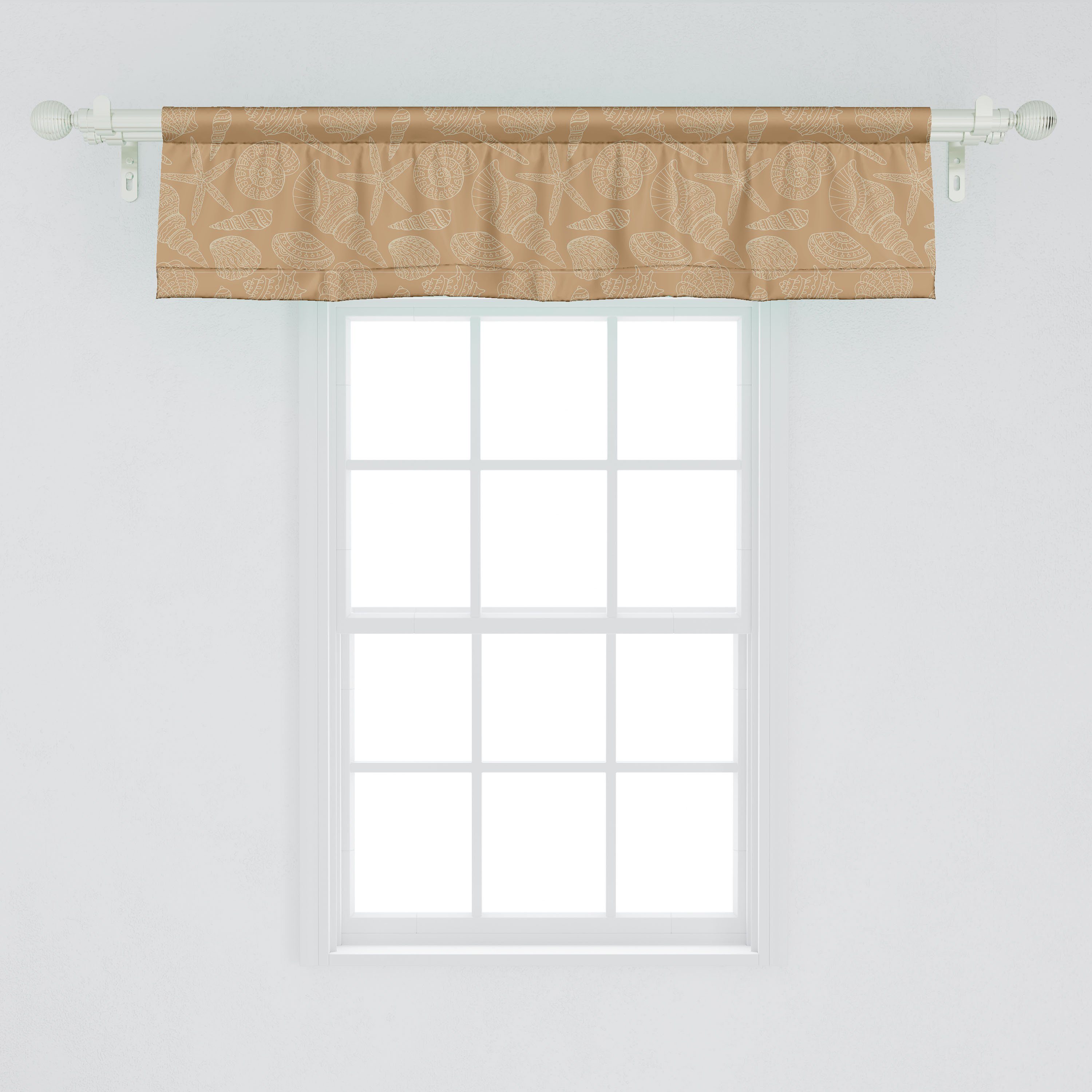 Scheibengardine Vorhang Volant für Küche mit Shells Schlafzimmer Microfaser, Gedeckte Dekor Wasser Abakuhaus, Farben Boho Stangentasche
