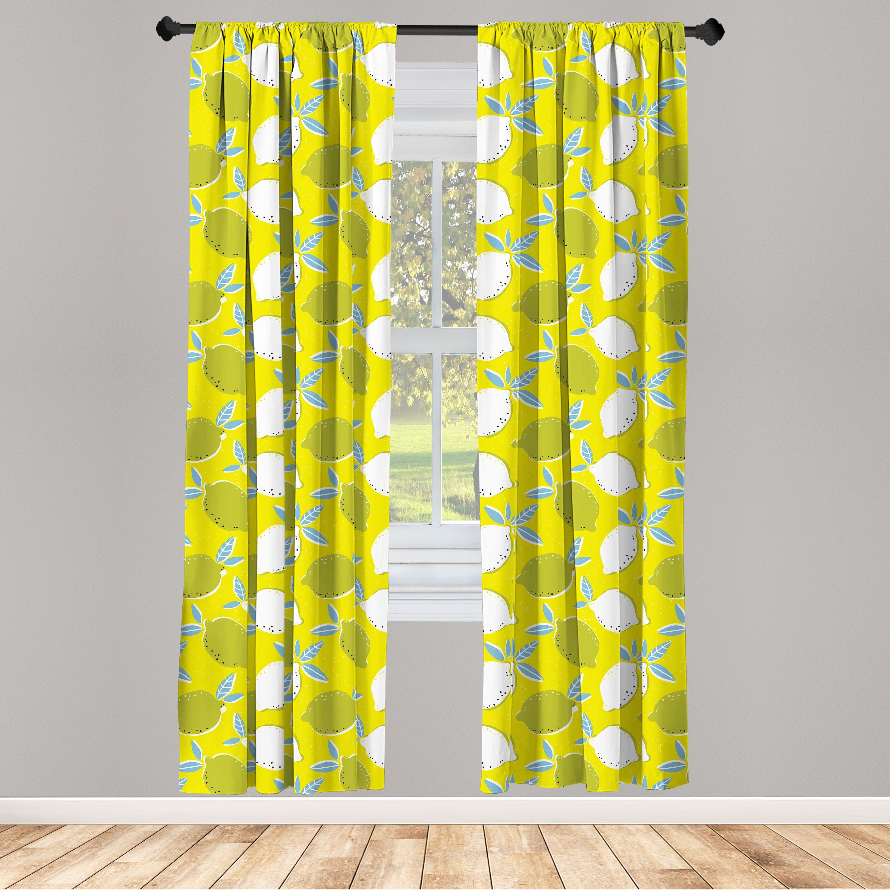 Gardine Vorhang für Wohnzimmer Schlafzimmer Dekor, Abakuhaus, Microfaser, Zitrone Hand gezeichnet Big Sour | Fertiggardinen