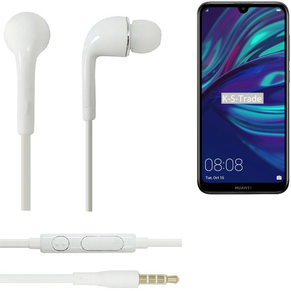 Huawei (2019) 3,5mm) Y7 (Kopfhörer K-S-Trade Mikrofon Lautstärkeregler In-Ear-Kopfhörer mit Headset weiß für u