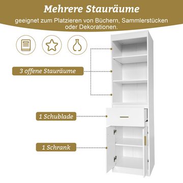 OKWISH Vitrine Standvitrine Glasvitrine (1 Schublade, 2 Türen) mit verstellbaren Einlegeböden,Metallgriffe,50*40*180cm