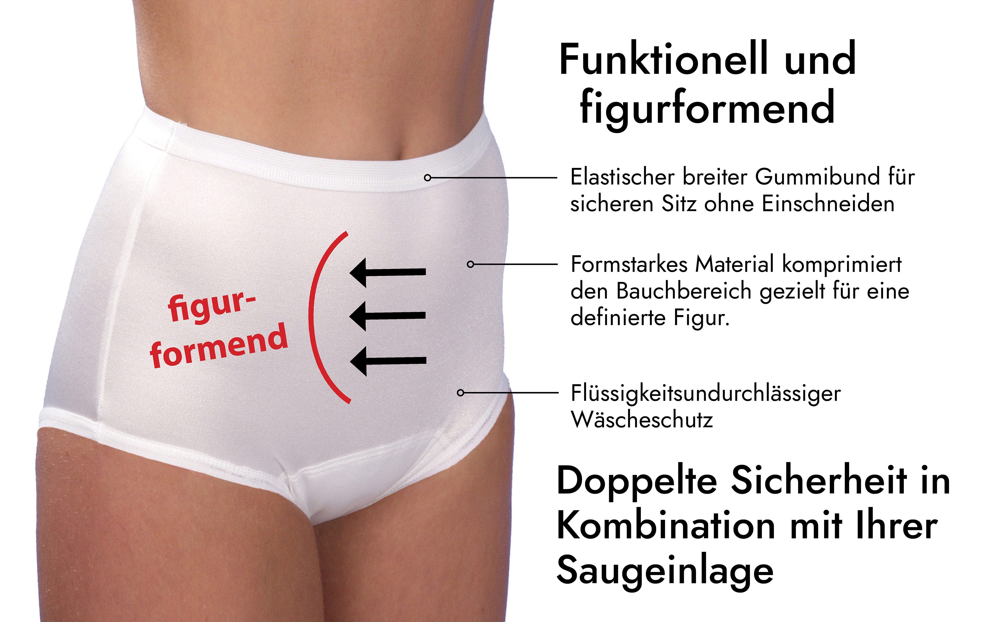 Hydas Inkontinenzslip mit Shaping-Effekt - figurformend, trägt sich wie gewohnte Unterwäsche Sicherer Halt durch breites Gummiband, hautfreundlich & hygienisch