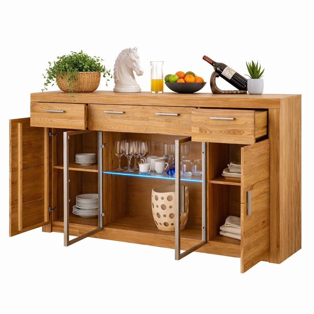 bv-vertrieb Anrichte Highboard Metallgriffe-u. Scharniere Kommode Sideboard Wildeiche #4049