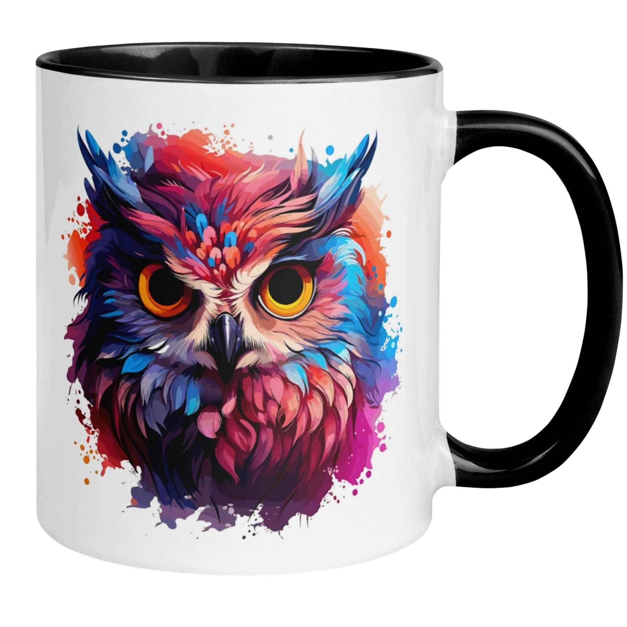 Momentals Tasse Eule – „Buntes Aquarell Eulenmotiv“ – Eulen Geschenk Becher Künstler, Gratis Versand · Links-&Rechtshänder · Spülmaschinenfest