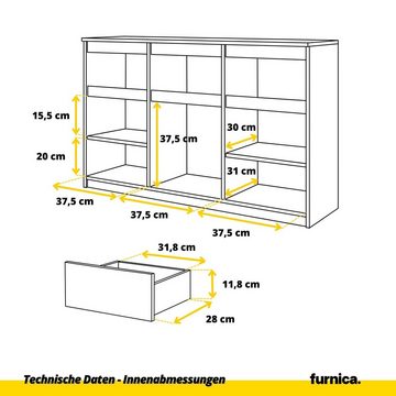 Furnica Kommode NOAH 3 Schubladen und 3 Türen - Beton-Optik H75cm B120cm T35cm (1 St)