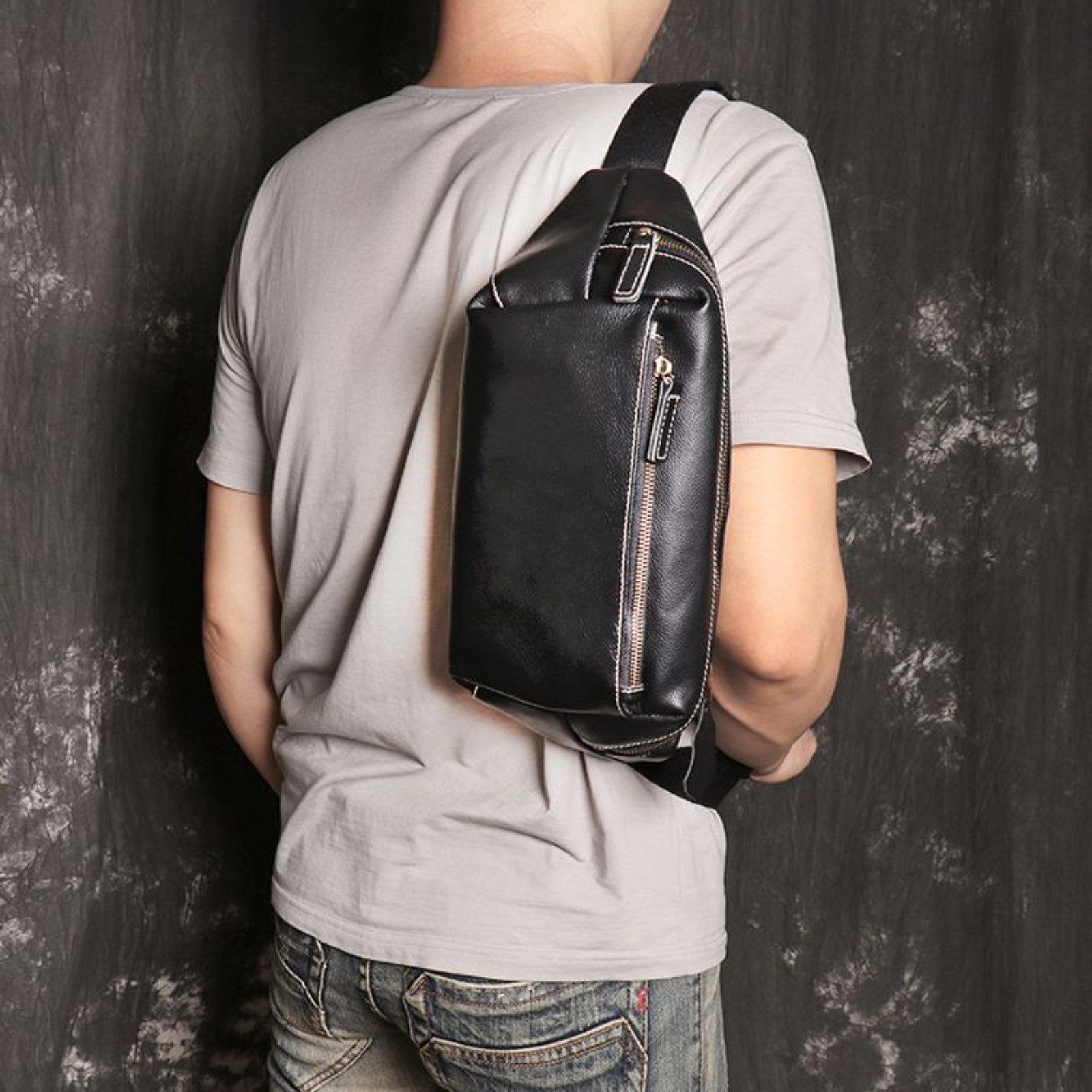 YUBRO-STUDIO Messenger Bag Herren Leder Sling Bag Umhängetasche Brusttasche Schultertasche Reise