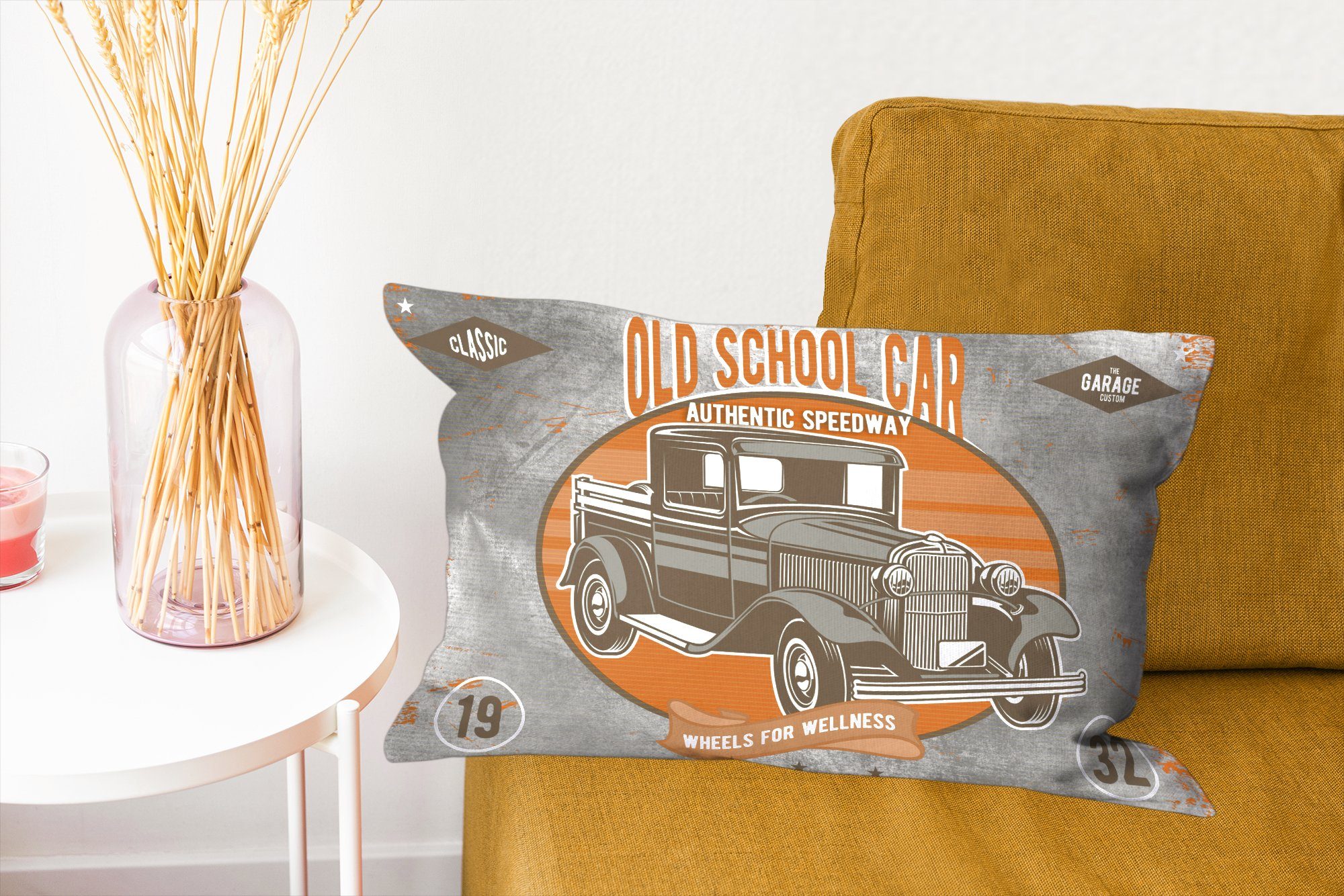 - Dekokissen Schlafzimmer Wohzimmer Zierkissen, mit Grau - Dekoration, Mancave Orange MuchoWow - - Auto Vintage, Dekokissen Füllung,
