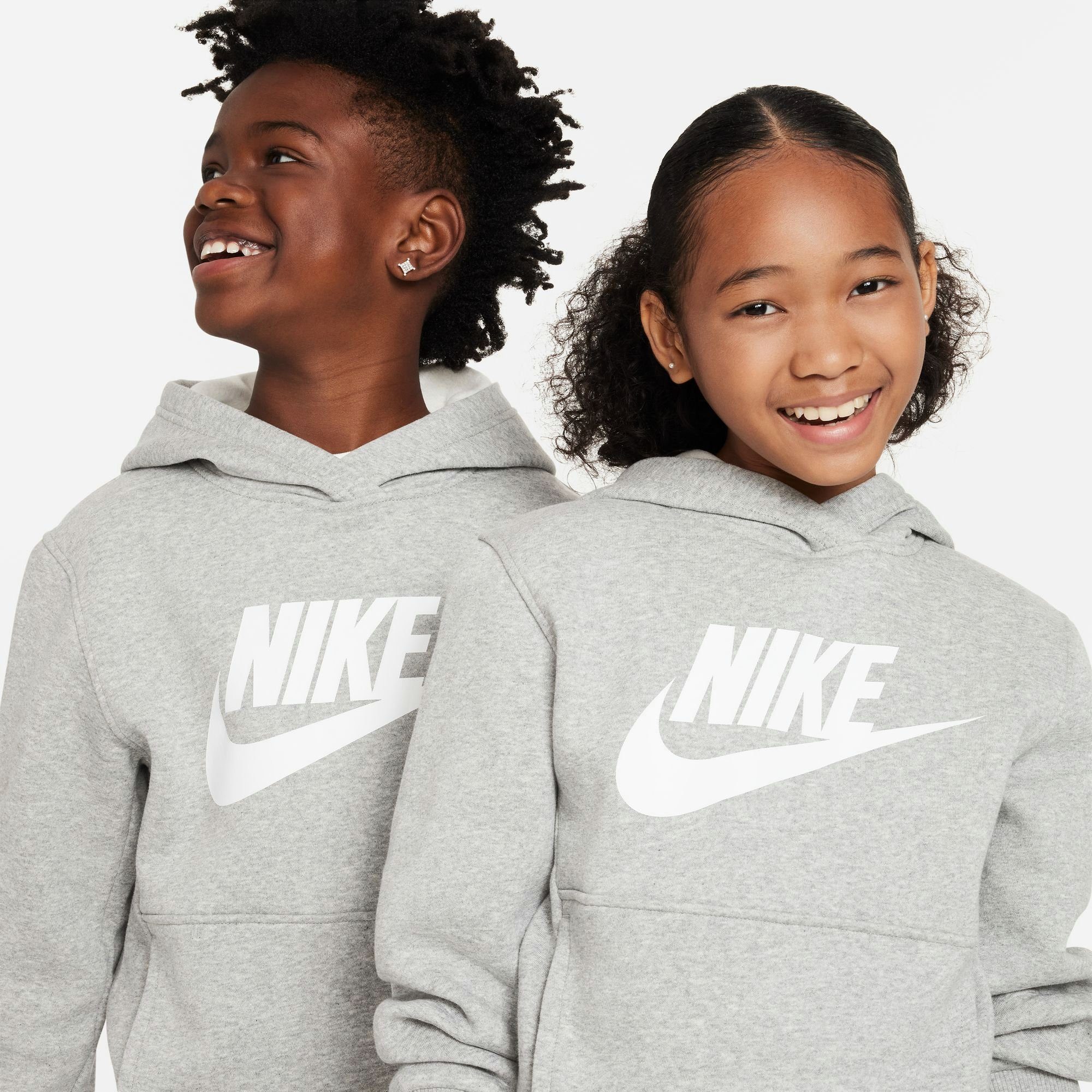 Nike Sportswear Kapuzensweatshirt CLUB FLEECE BIG HOODIE HEATHER/WHITE KIDS' DK GREY