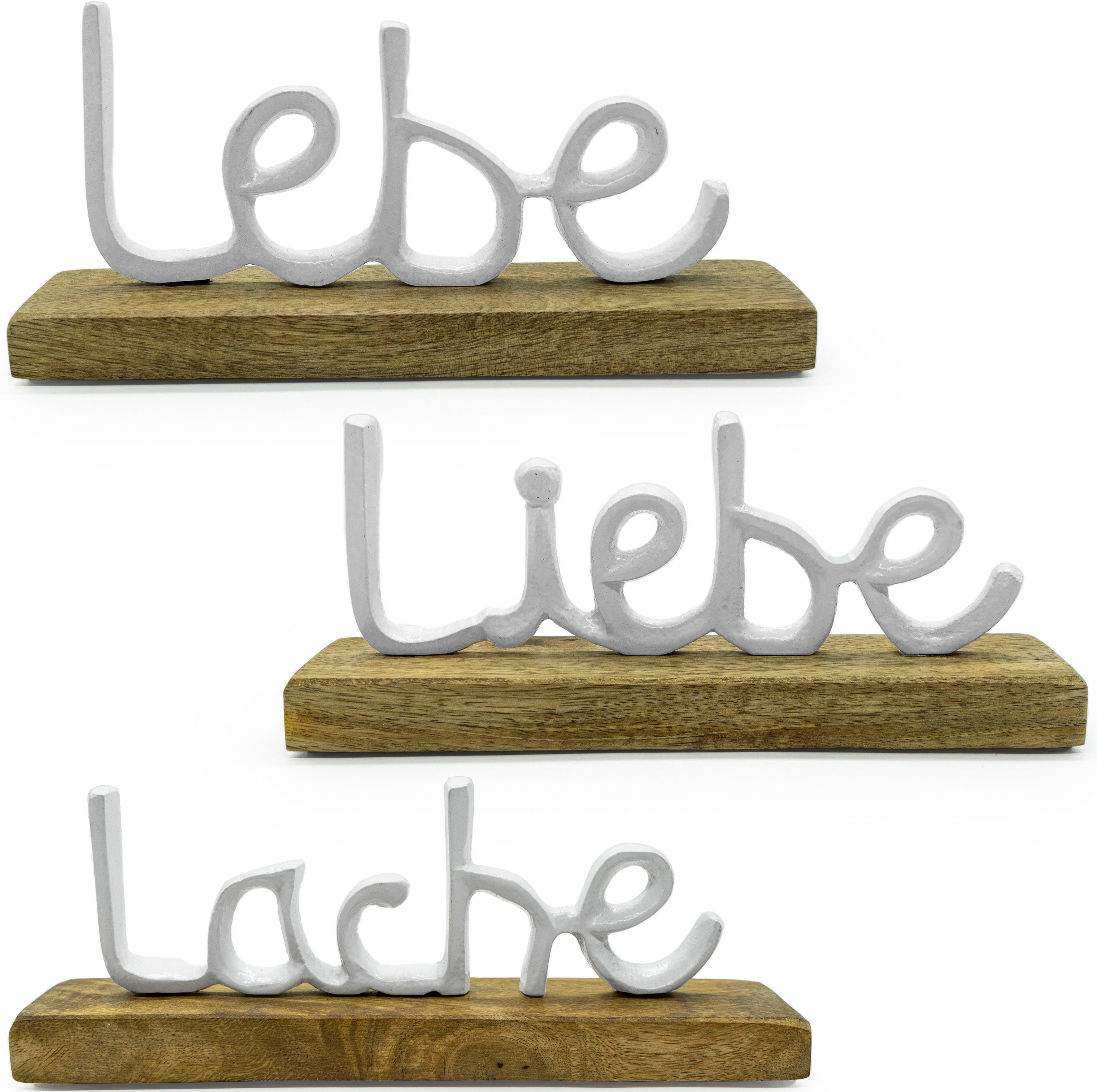 NOOR LIVING Deko-Schriftzug weiß Liebe, Lache und Holz aus (3 Lebe, Aluminium St)