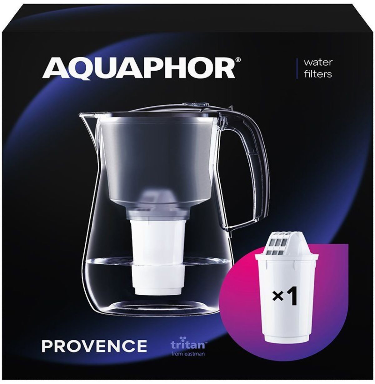 AQUAPHOR Wasserfilter Provence A5 schwarz - Premium-Wasserfilter in Glasoptik, Zubehör für Фильтрыkartuschen AQUAPHOR A5, A5H hartes Wasser & A5 Magnesium, Reduziert Kalk, Chlor & weiteren Stoffen, BPA frei