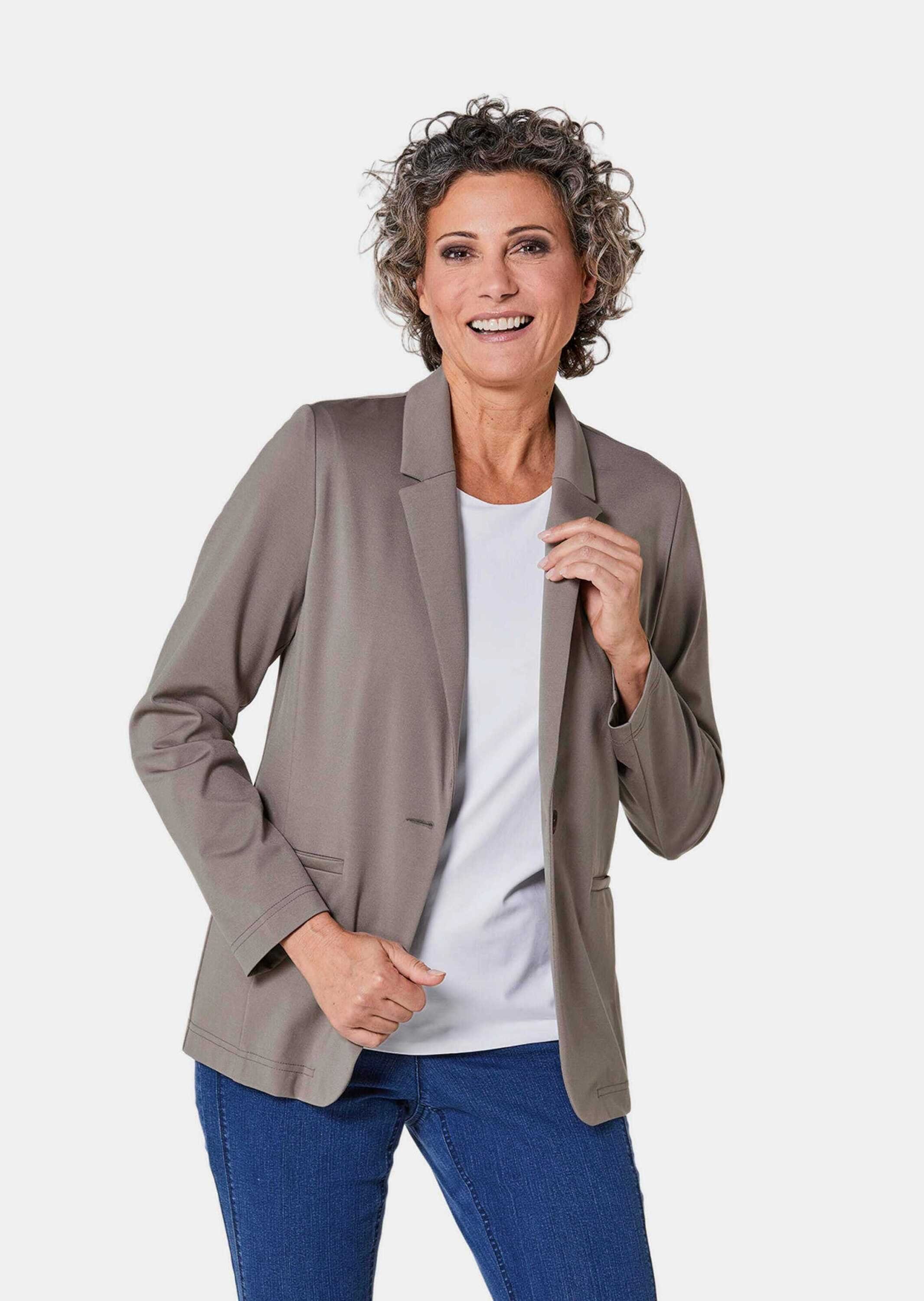 GOLDNER Jerseyblazer Damenblazer mit Reverskragen und Paspeltaschen Knitterfreie Businessjacke in Uni