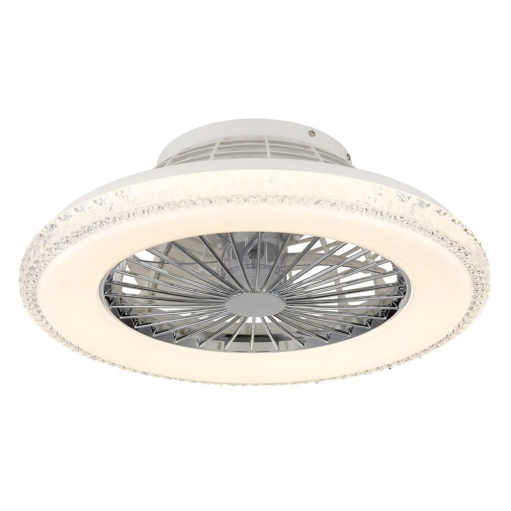 GLOBO LIGHTING Deckenleuchte, LED-Leuchtmittel fest verbaut, Kaltweiß, Warmweiß, Tageslichtweiß, Deckenventilator Deckenlampe dimmbar Fernbedienung Kristall LED D 50cm