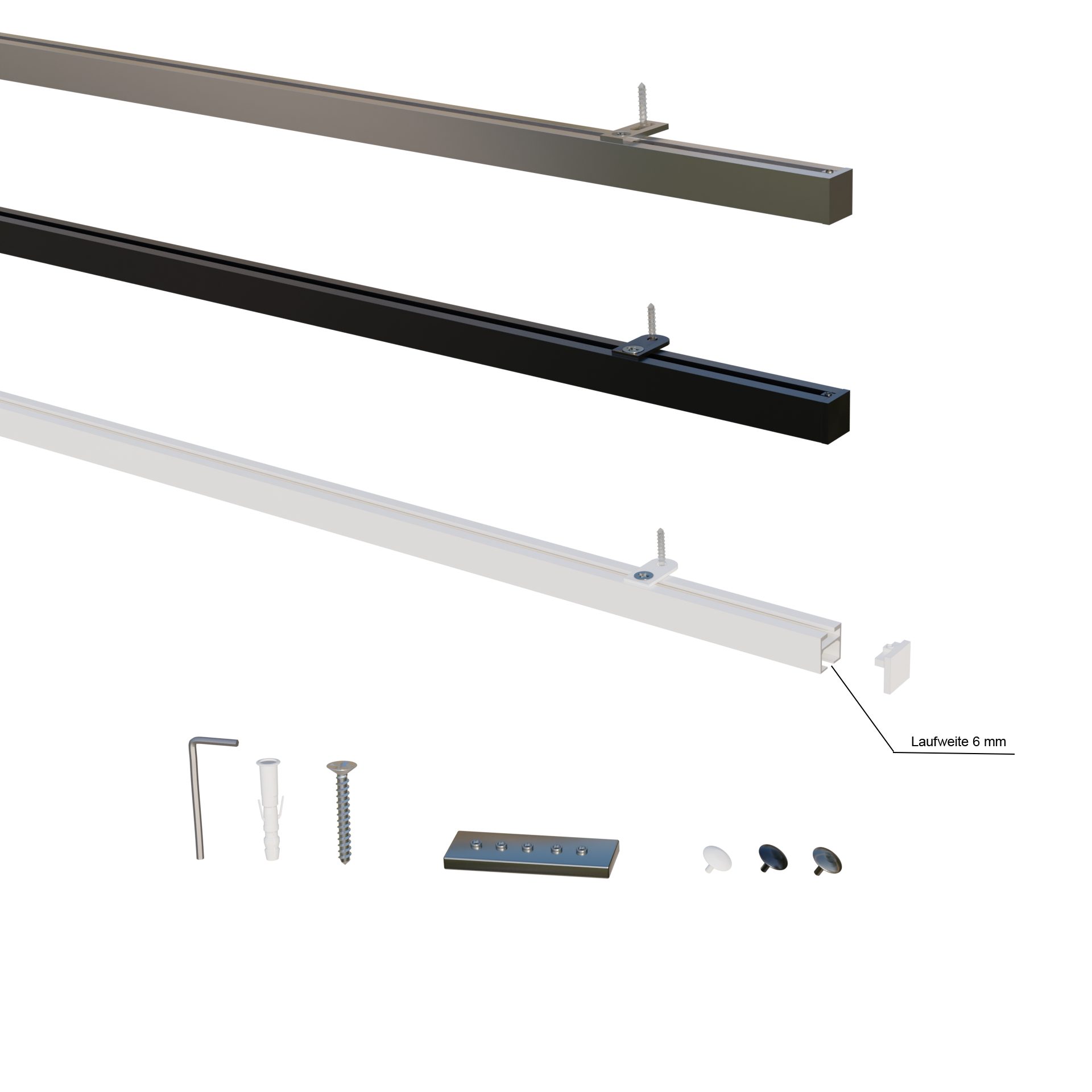 Gardineum Innenlaufschiene eckige Innenlaufstange/ Gardinenstange 20 x 20 mm mit Deckenträger – Bild 5 von 5