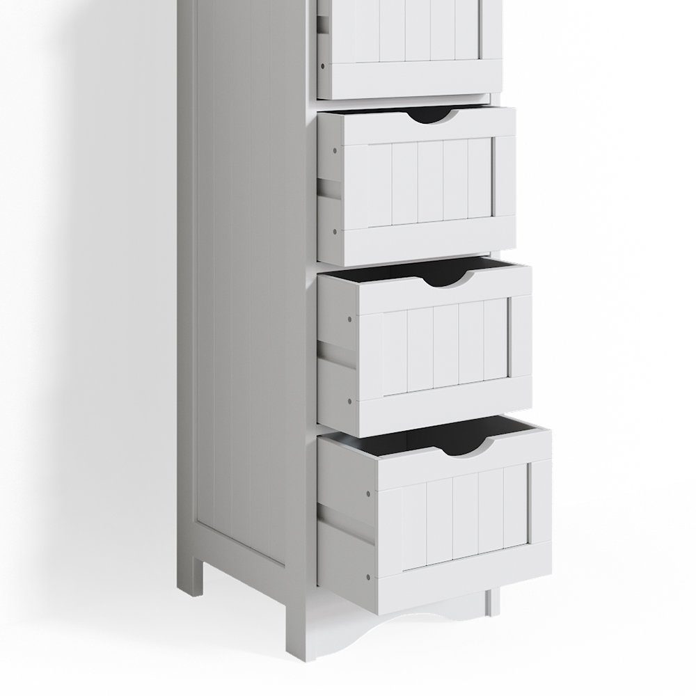 Badschrank 4 81x30x30cm BIANCO schmal Landhausstil weiß Schubladen Vicco Badregal