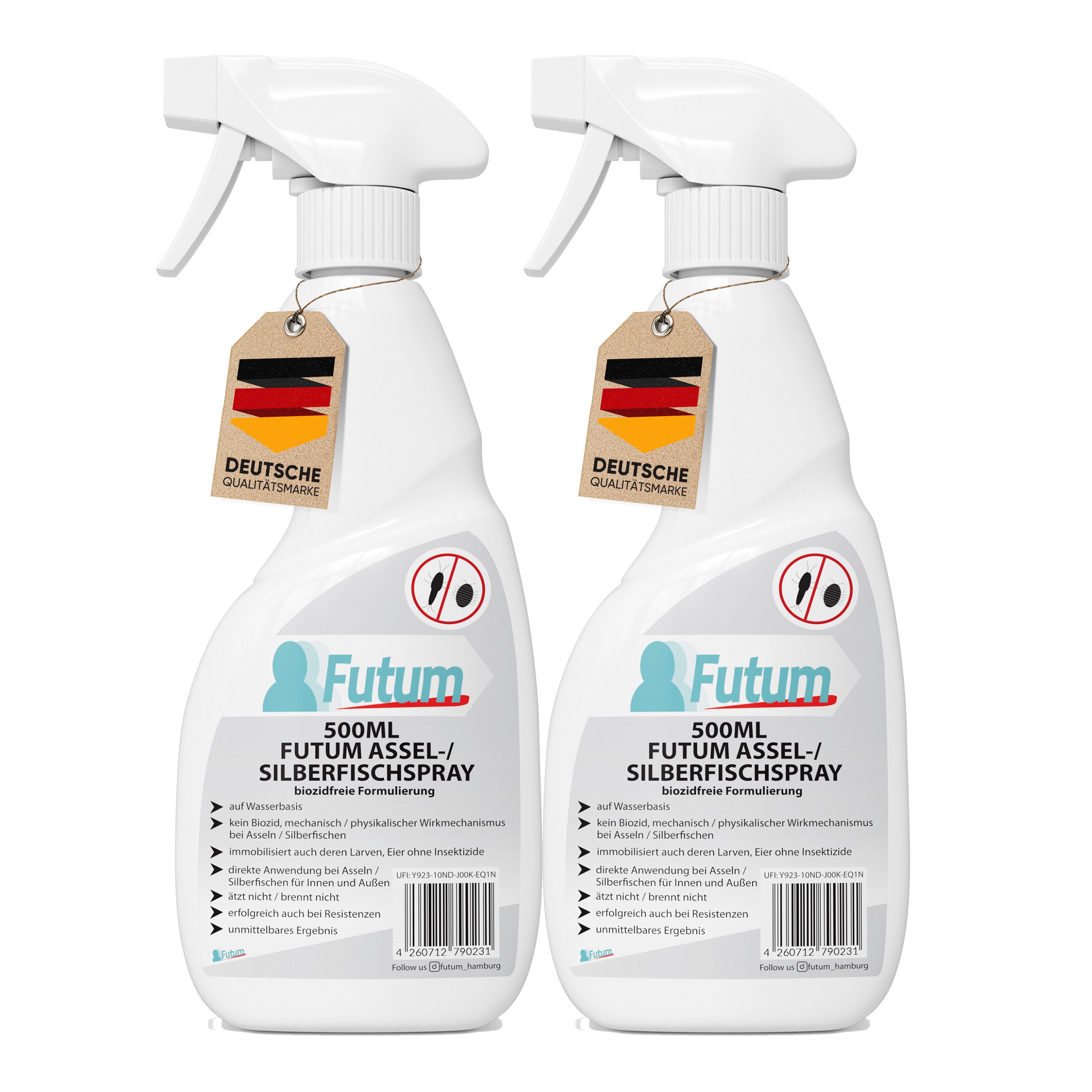 FUTUM Insektenspray Silberfisch Spray Mittel gegen Silberfische bekämpfen, 1 l, biozidfreie Formel, auf Wasserbasis, geruchsarm, brennt / ätzt nicht