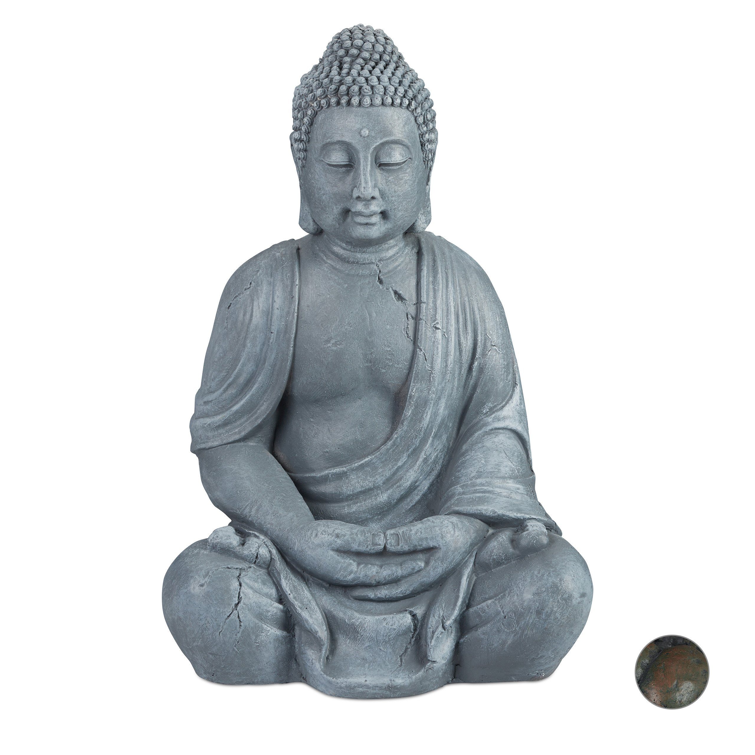 relaxdays Buddhafigur Buddha Figur 70 cm, hellgrau