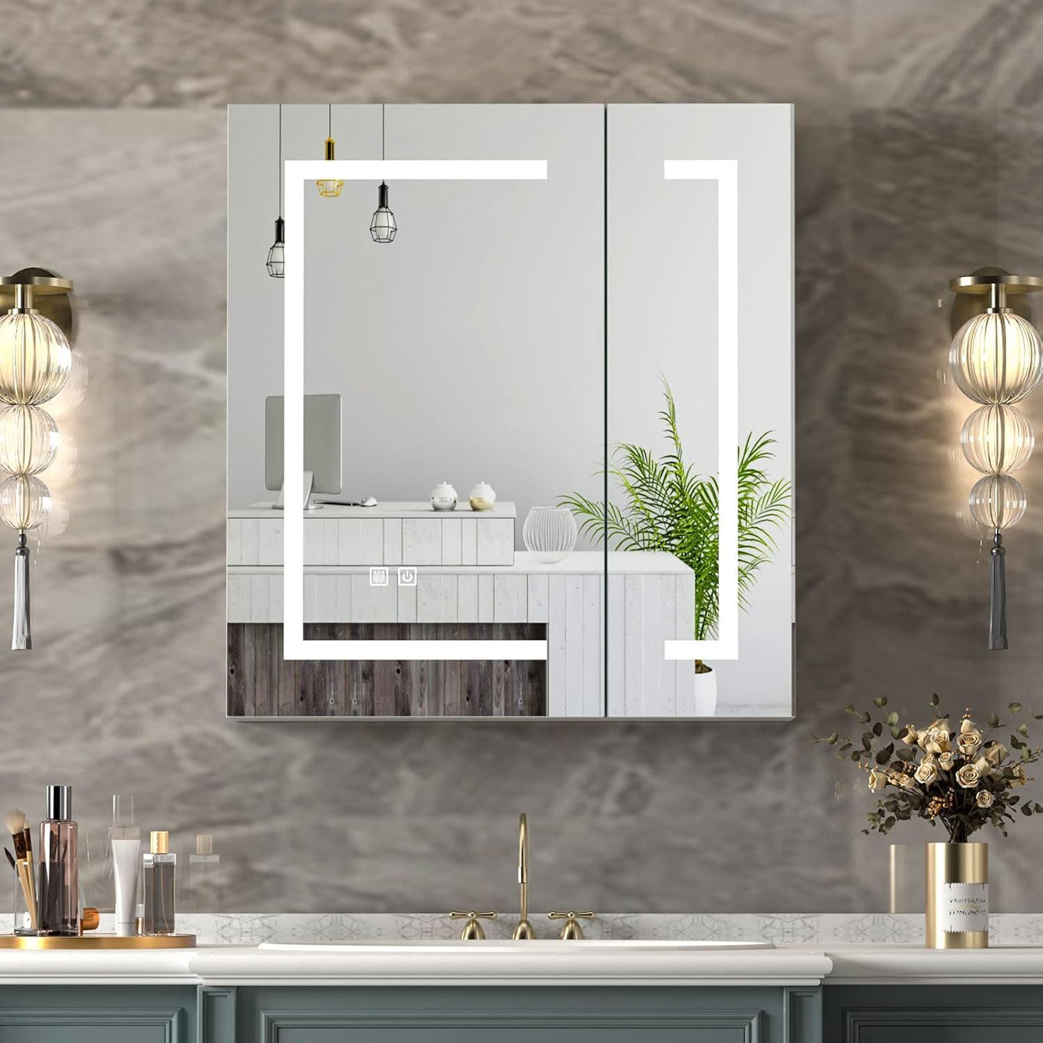 radelldar Spiegelschrank LED Badspiegelschrank mit Stauraum, Hängender Medizinschrank (1-St) mit 3 Lichtfarben & Speicherfunktion, 80 x 65 cm
