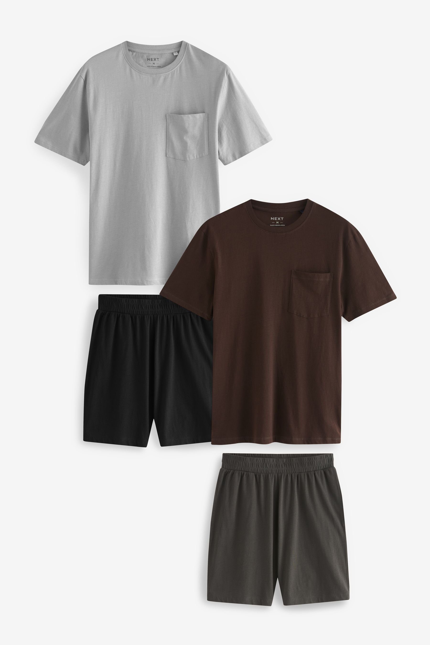 Next Pyjama Feingestreifter Schlafanzug mit Shorts im 2er-Pack (4 tlg) Grey/Brown