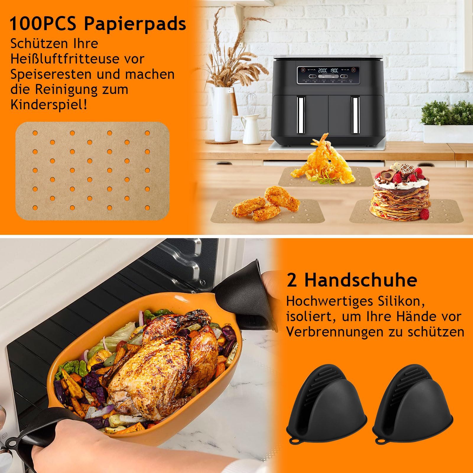 SURFOU Backform Heißluftfritteuse zubehör airfryer zubehör 15-teilig BPA-frei fürNinja, (für Ninja Foodi AF300EU AF400EU 7,6L-9,5L und die meisten Dual Zone Hei – Bild 5 von 5