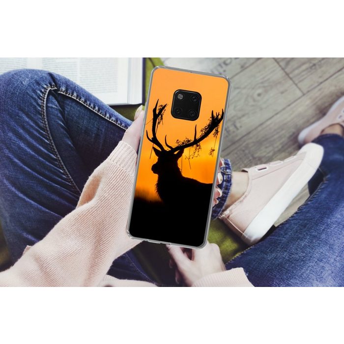 MuchoWow Handyhülle Hirsch - Orange - Scherenschnitt - Tiere - Natur Handyhülle Huawei Mate 20 Pro Handy Case Silikon Bumper Case OR11865