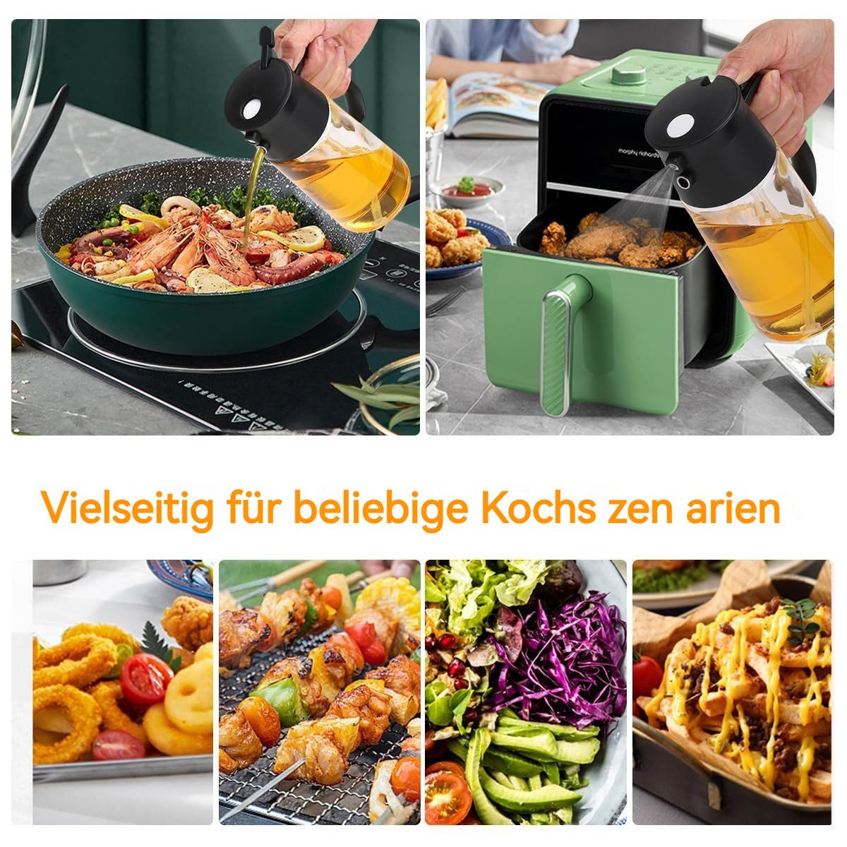 BlingBin Ölausgießer Öl-Sprühflasche 500 ml 2-in-1 Olivenölspender, für Kochen Küchenhelfer, 1er Set, 1-St., 1 tlg, Hochwertiger Öl Zerstäuber für die Küche, Ölflasche Perfekt zum Kochen