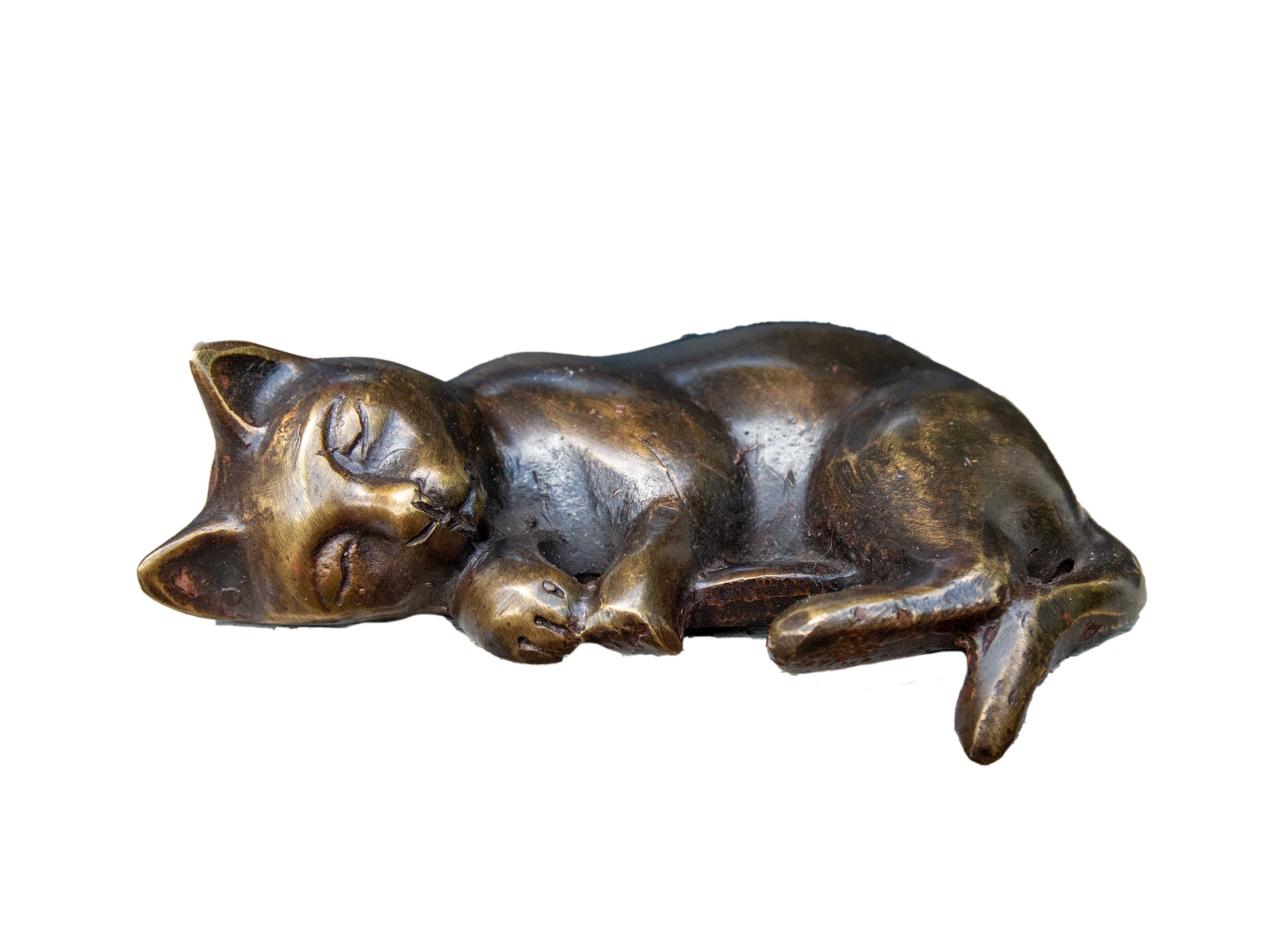 IDYL Dekofigur Bronze-Skulptur Schlafende Katze klein