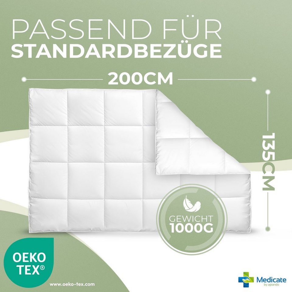 Naturfaserbettdecke, Medicate Zirbe Feder Ganzjahresdecke 135x200 cm,  Medicate, Bezug: 100% Baumwolle, Mit Zirbenholzspänen, Waschbar,  Allergikergeeignet