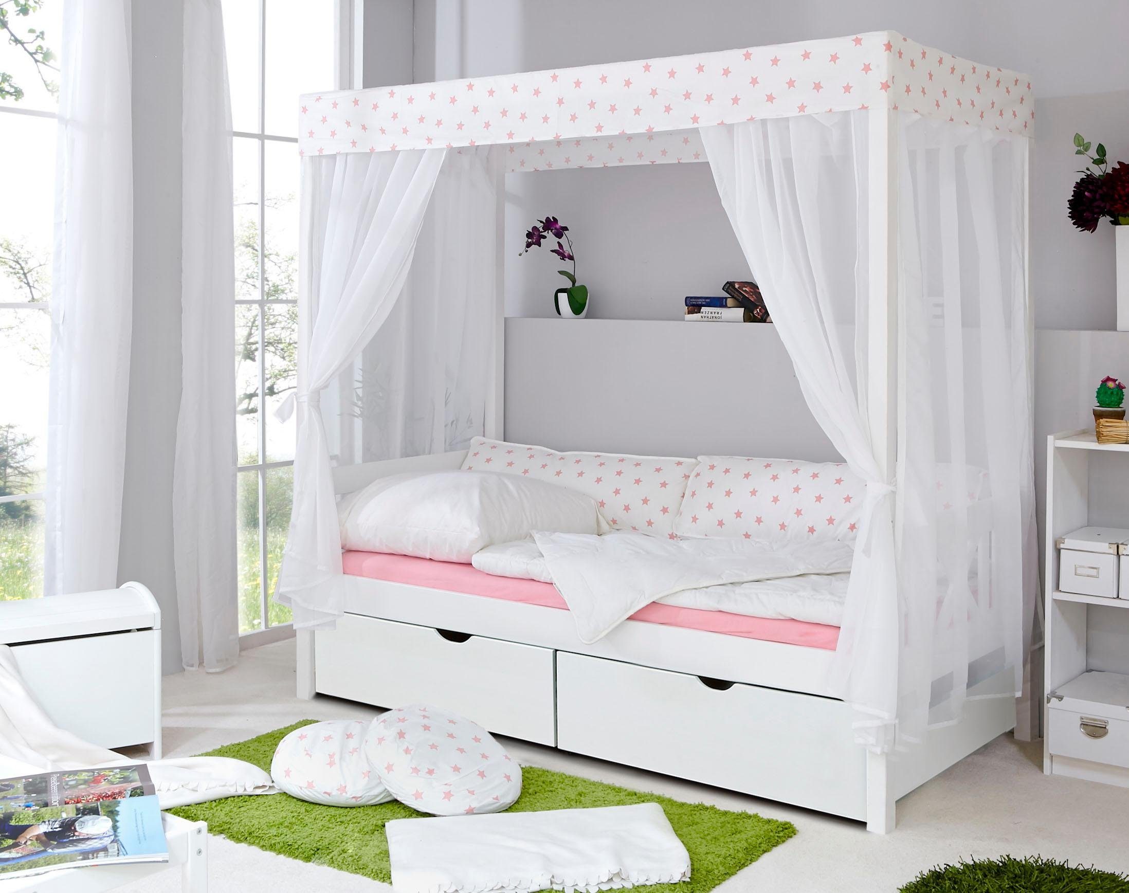Ticaa Himmelbett Lino, Himmelbett, inkl. Schubkasten und Rollrost