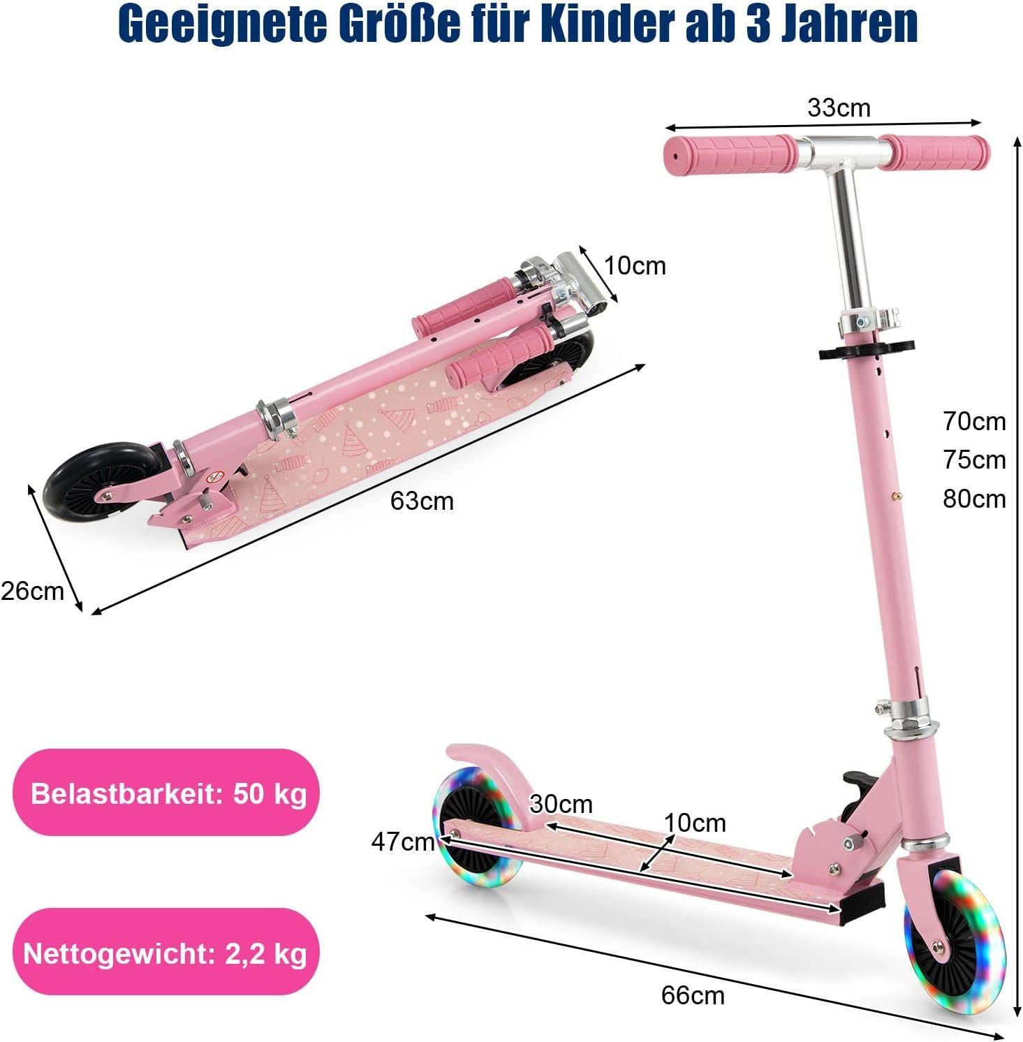 KOMFOTTEU Scooter rosa LED-Räder, & Cityroller, klappbar höhenverstellbar