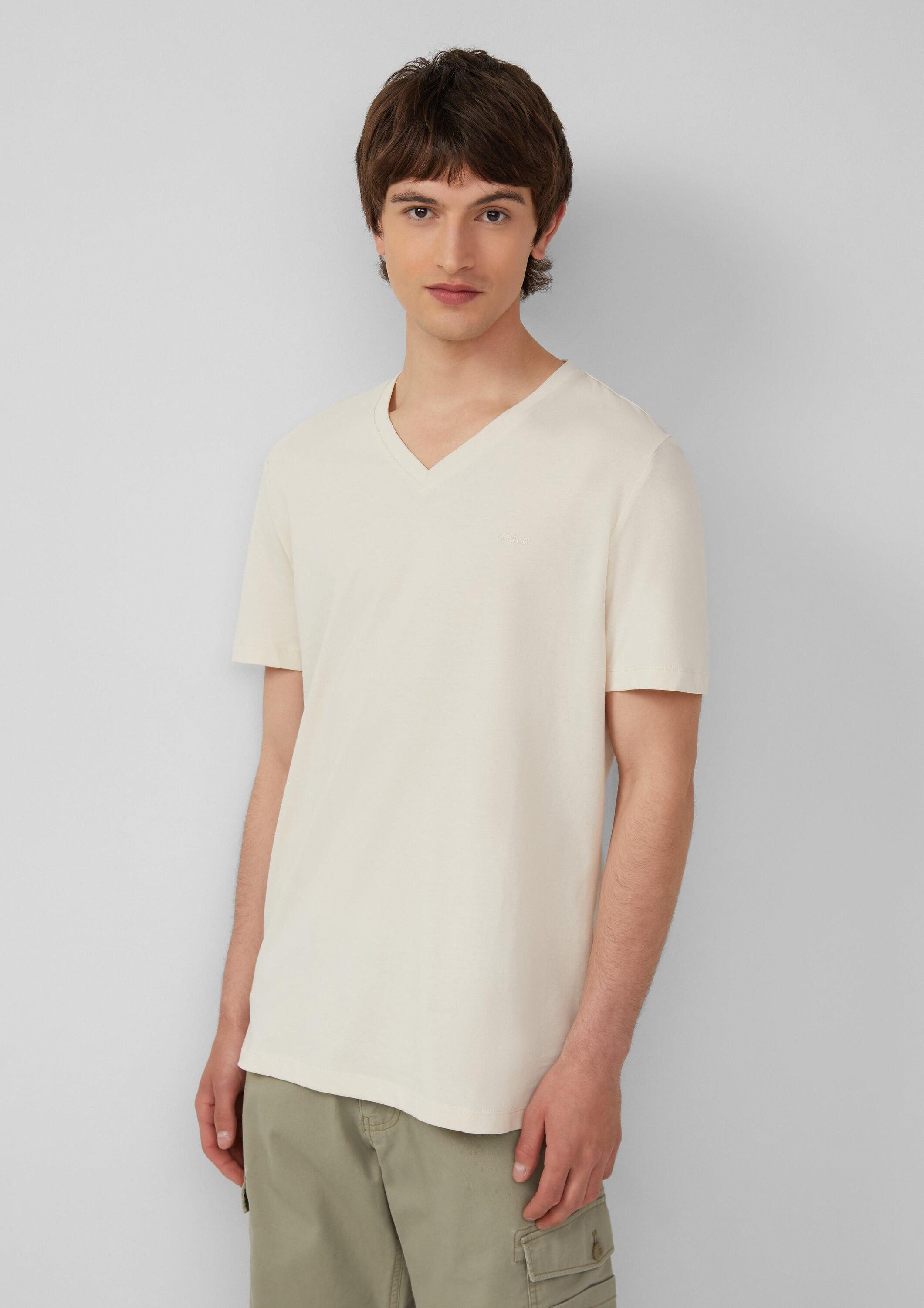 s.Oliver Kurzarmshirt T-Shirt Jersey-T-Shirt mit V-Ausschnitt und Logo