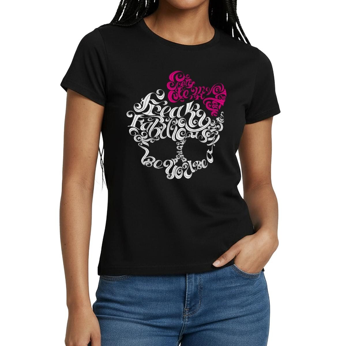 Spreadshirt T-Shirt Monster High™ Totenkopf Mit Schleife Frauen T-Shirt (1-tlg) Slim Fit, fällt klein aus