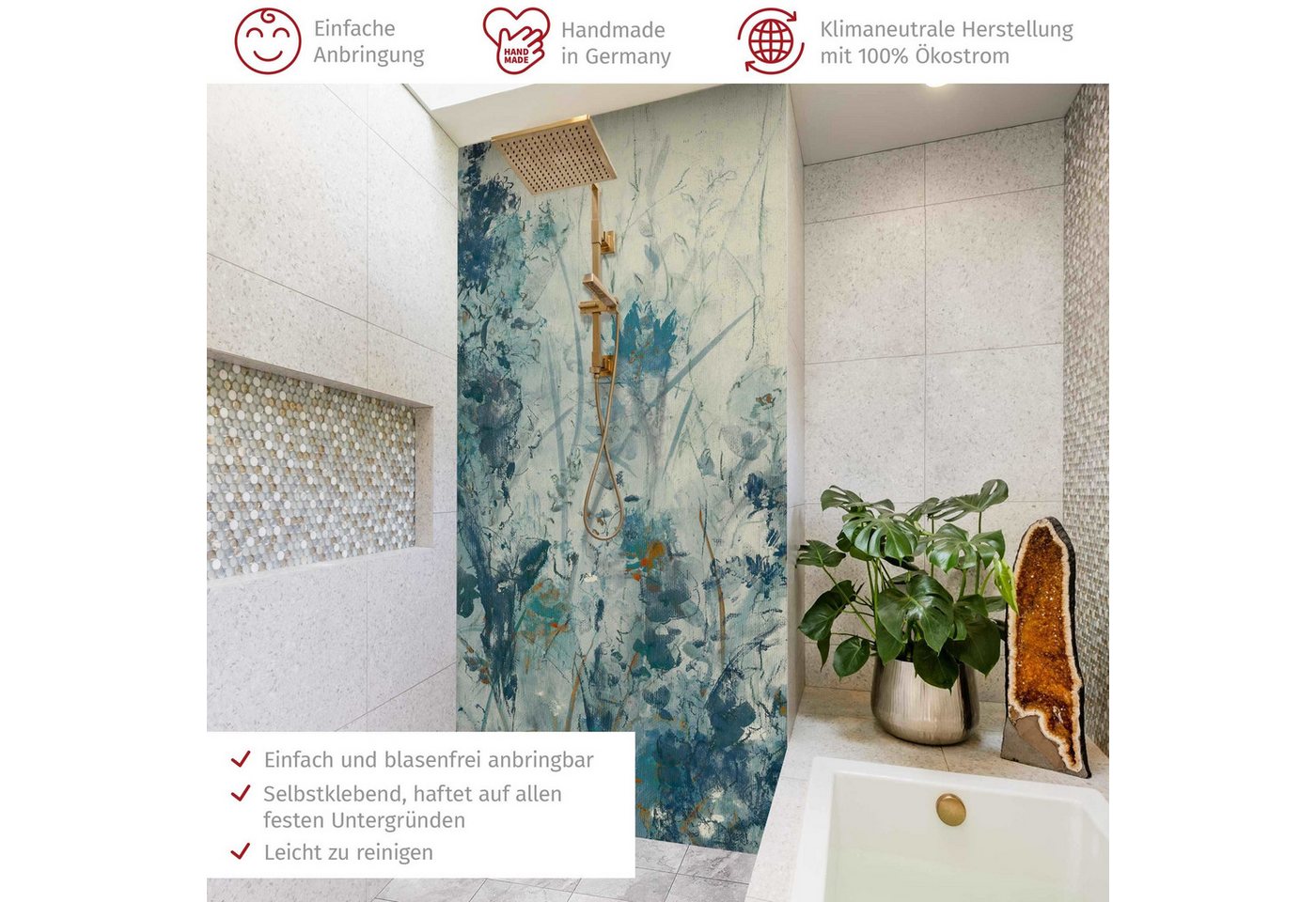 Thumbnail - Bilderdepot24 Badrückwand Aquarell blau Duschrückwand ohne Bohren Dusche Tropisch, (1-tlg., Hart-Folie Premium matt 0,61...