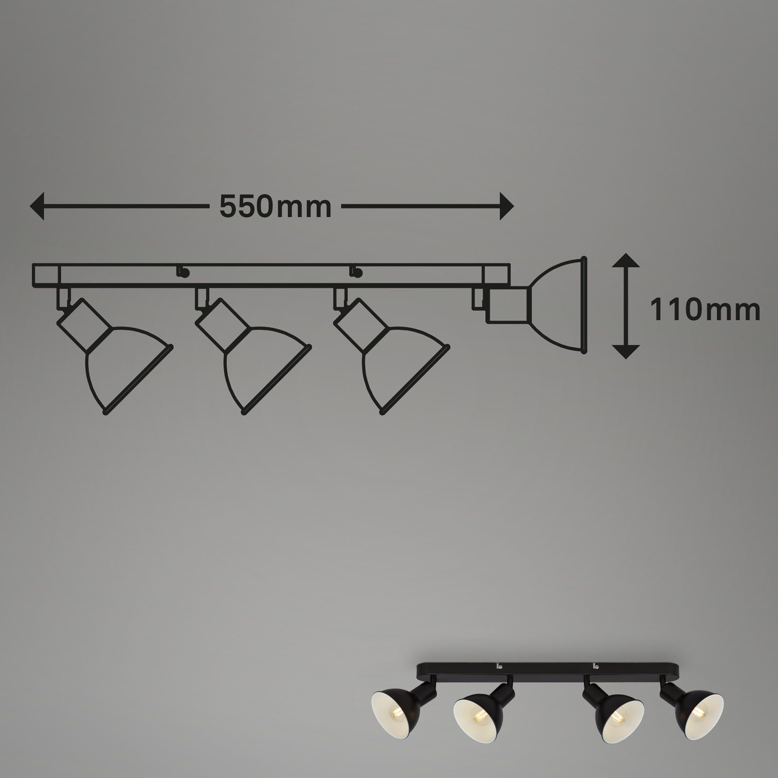 Briloner Leuchten Deckenspots 2674-045, schwenkbar, exkl. E14 4x Leuchtmittel, Strahler schwarz, ohne 4-flammig