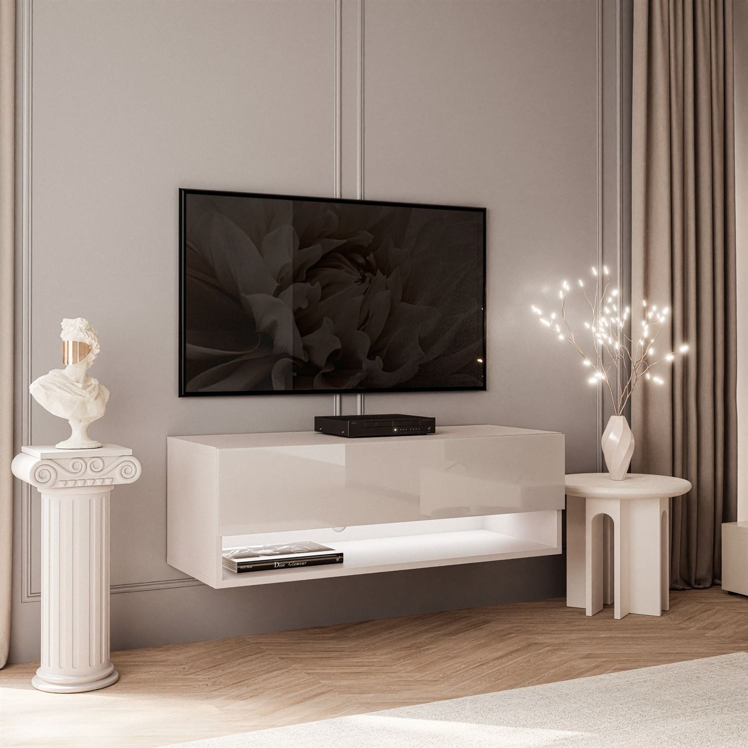 Lookway Lowboard CALANTE 90 cm RTV Hängeschrank mit LED-Beleuchtung günstig online kaufen