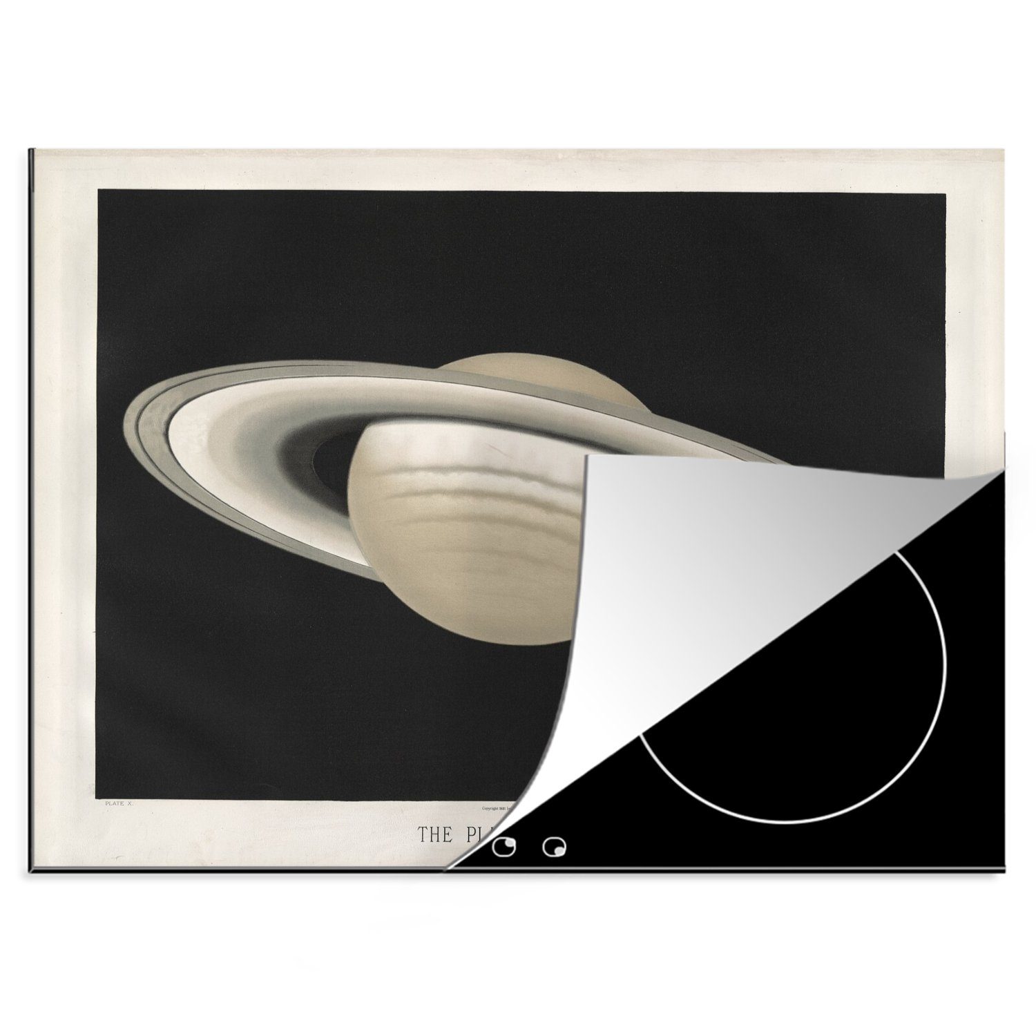 MuchoWow Herdblende-/Abdeckplatte Saturn - Gemälde von Étienne Léopold Trouvelot, Vinyl, (1 tlg), 70x52 cm, Mobile Arbeitsfläche nutzbar, Ceranfeldabdeckung | Herdabdeckplatten