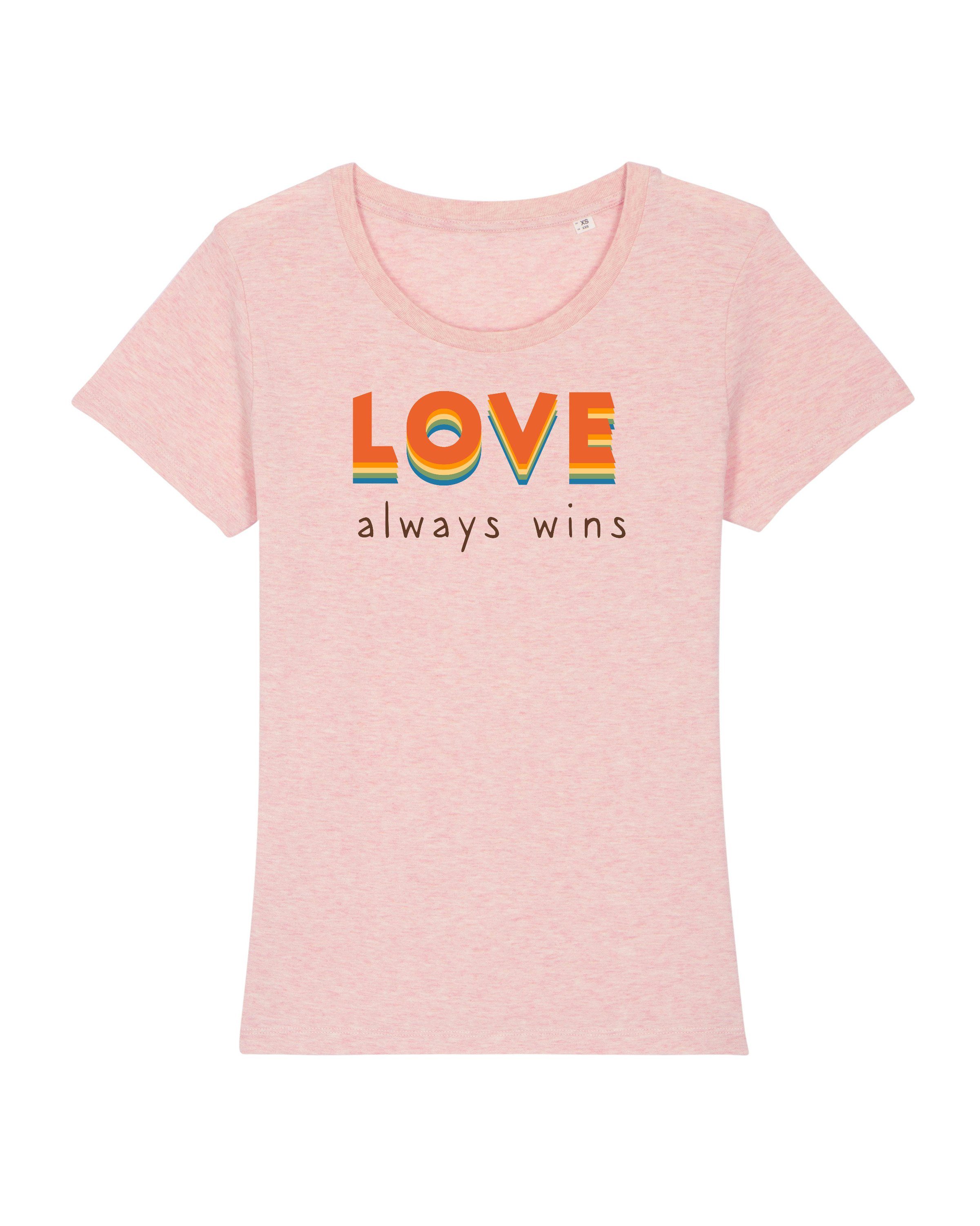 wat? Apparel Print-Shirt Love always wins (1-tlg) creme rosa meliert