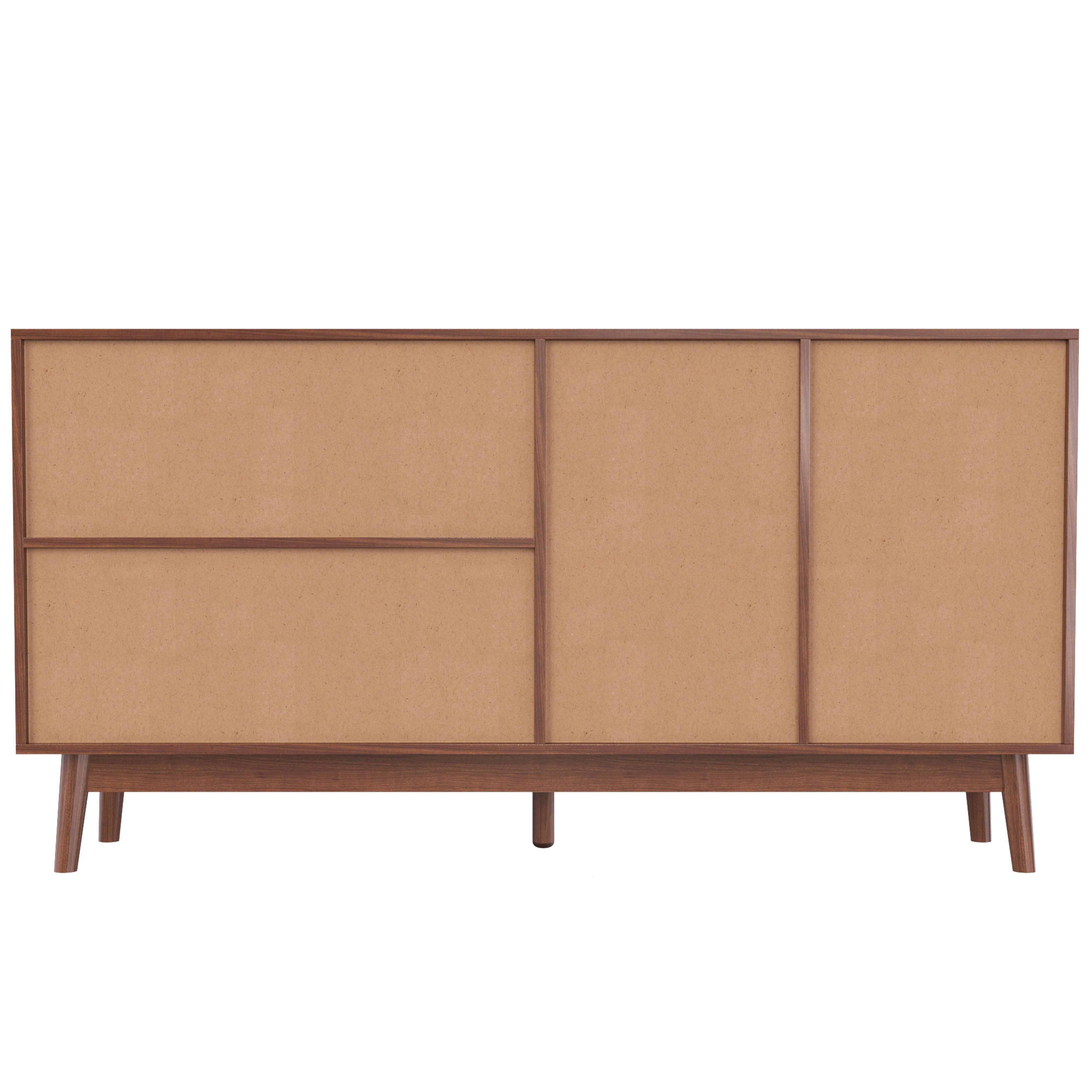 BlingBin Sideboard Kommode (1 St., mit 3 Schiebetüren aus echtem Rattan und 2 Schubladen), 155x38x80 cm, atmungsaktiv, stabil und vielseitig