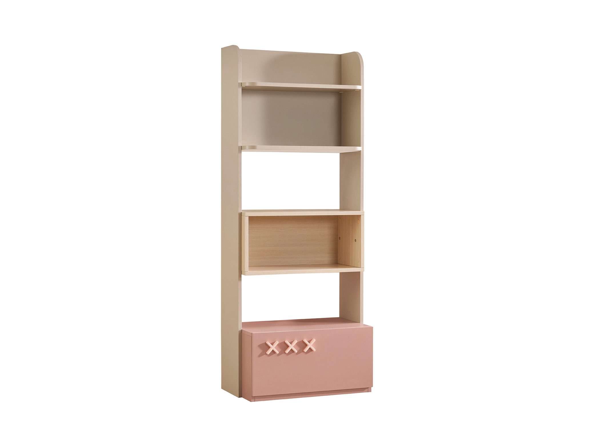 Möbel-Zeit Bücherregal NORDIC – Design in Beige & Rosa – 5 offene Fächer & 1 Tür