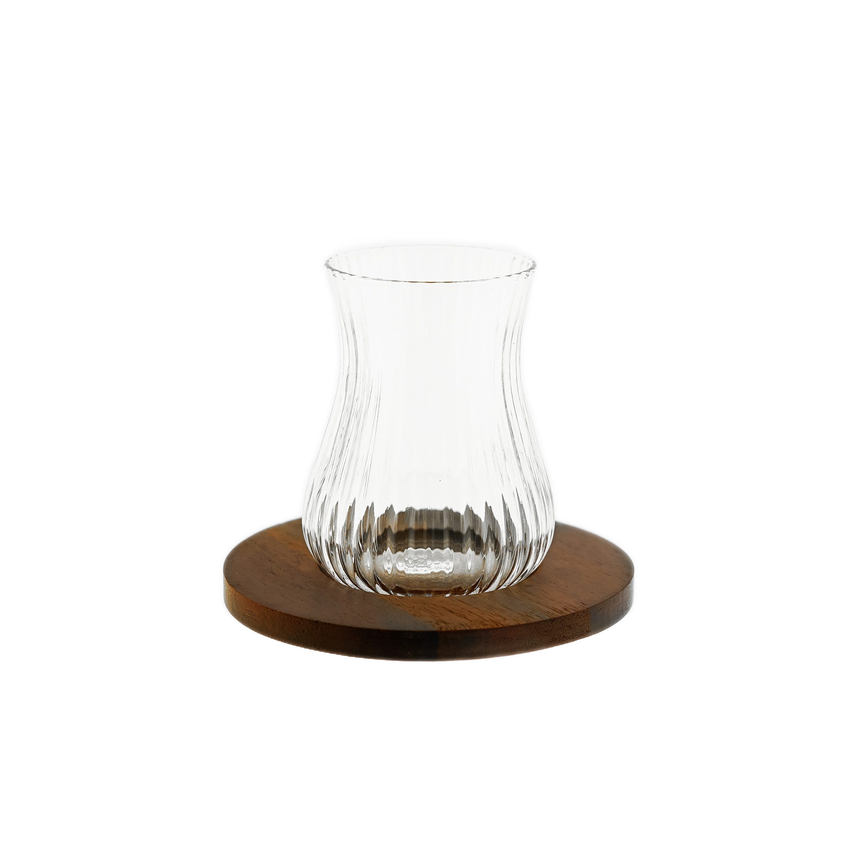 Almina Teeglas Freya Servicio De Acacia, 12-tlg., Glas, Akazienholz, mit Untersetzer aus Akazienholz, 12-teilig