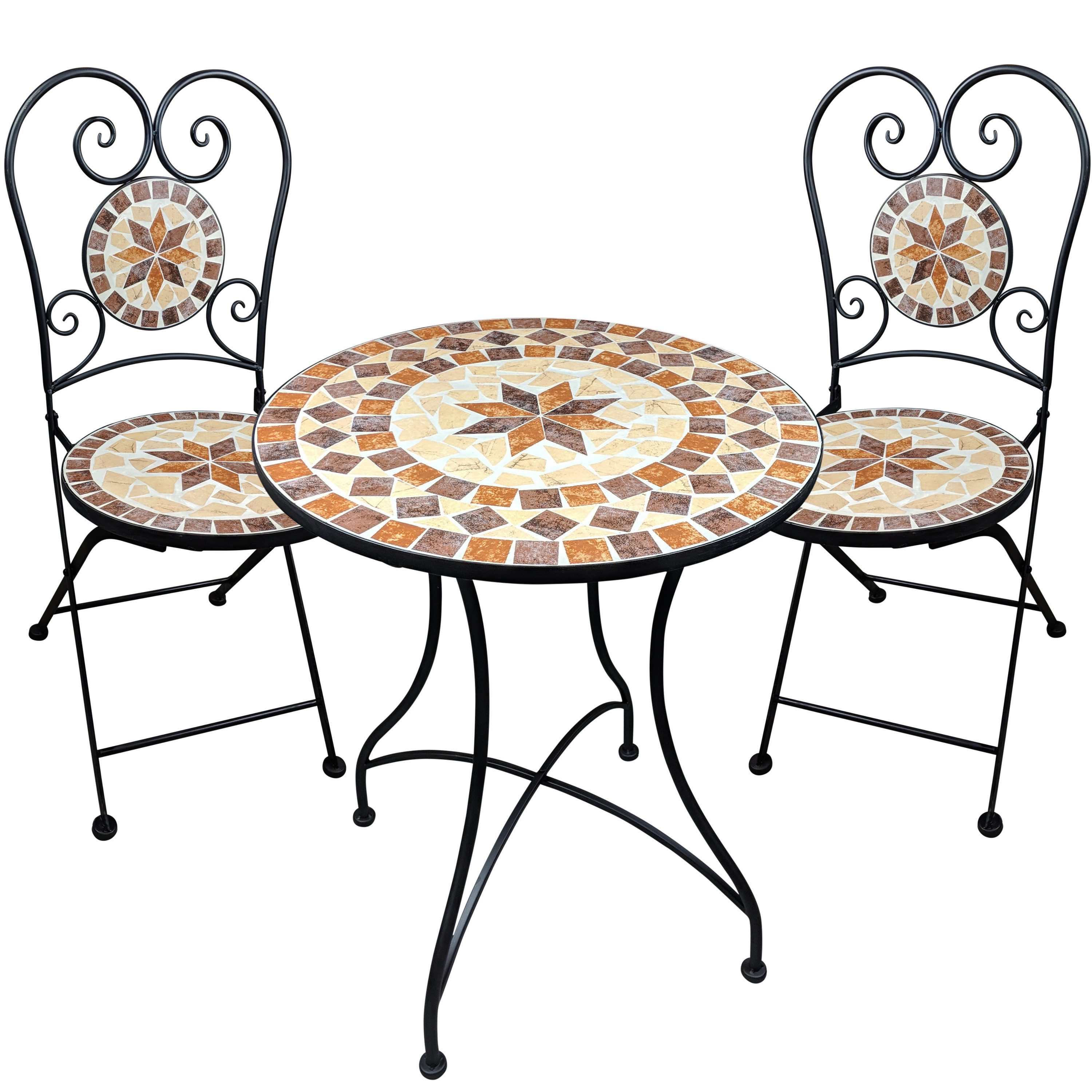 Kamelio Gartentisch 60cm Mosaiktisch rund Balkon Mediterran Garten (2-St), Tischplatte und Gestell – Bild 5 von 5