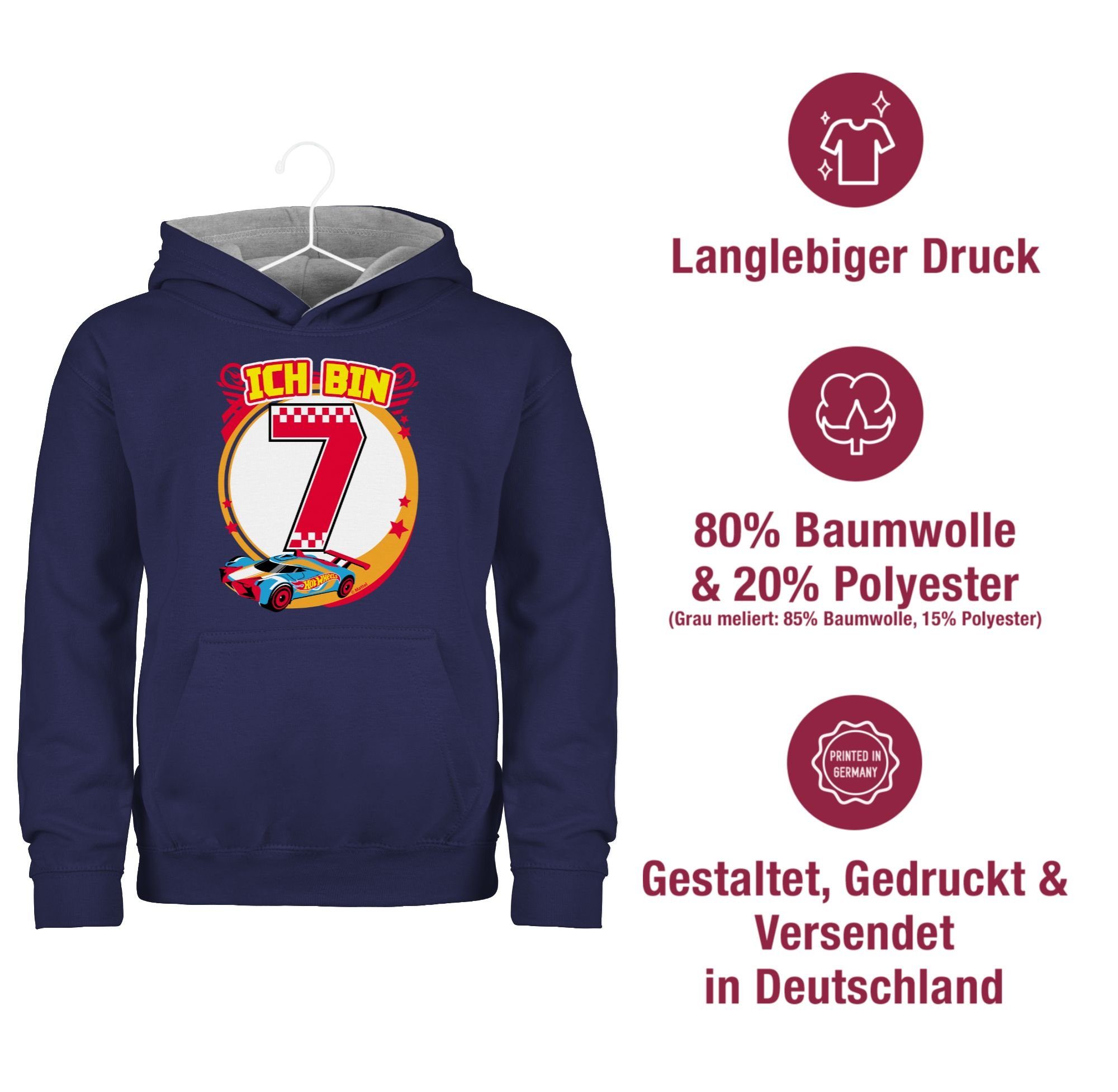 Rennauto Wheels bin - Mädchen Shirtracer Ich 2 Navy Blau/Grau Hot 7 meliert Hoodie