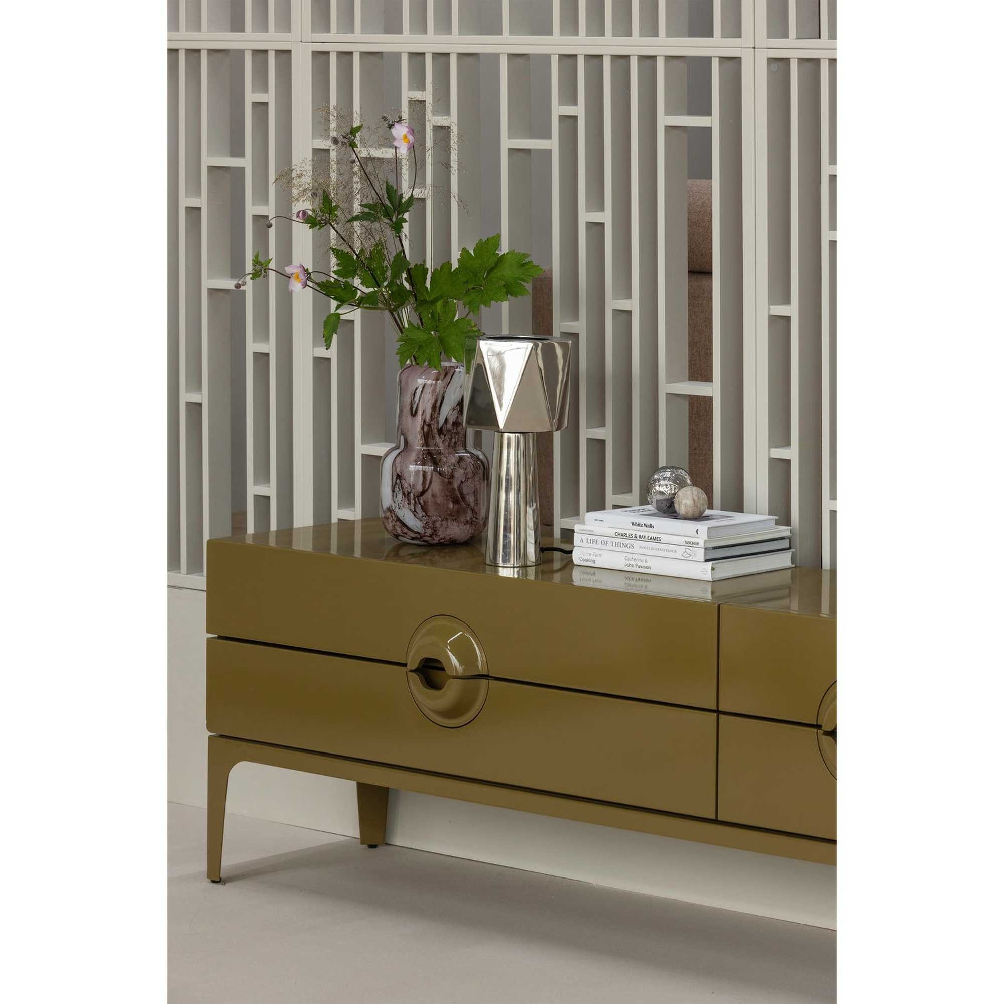 WOOOD TV-Board Merge aus Holz in Honiggelb - 160 cm breit, elegantes Design, Einzigartige Griffe & Design