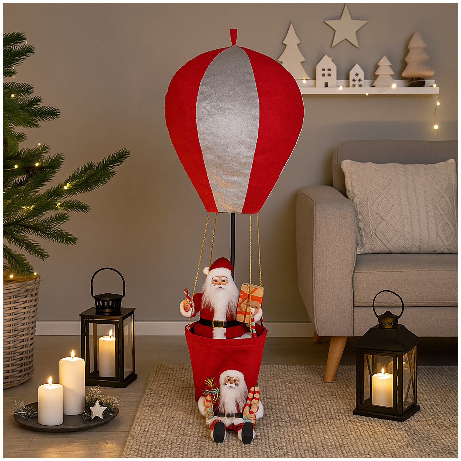 HTI-Living Weihnachtsmann Weihnachtsmann Figur im Heißluftballon (Stück, 1 St., 1 Weihnachtsmann im Heißluftballon), Weihnachtsdekoration zum Stellen und Aufhängen