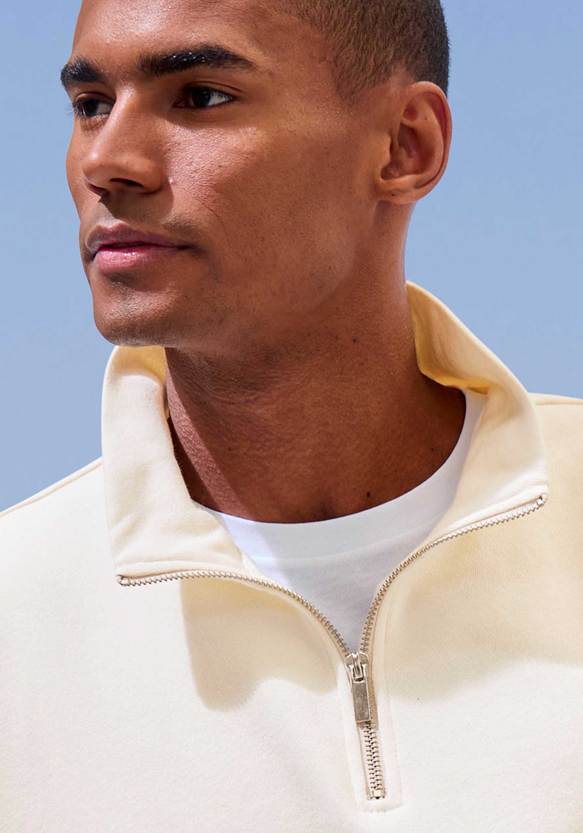 John Devin Sweatshirt Langarm, Pullover mit Reißverschluss am Stehkragen