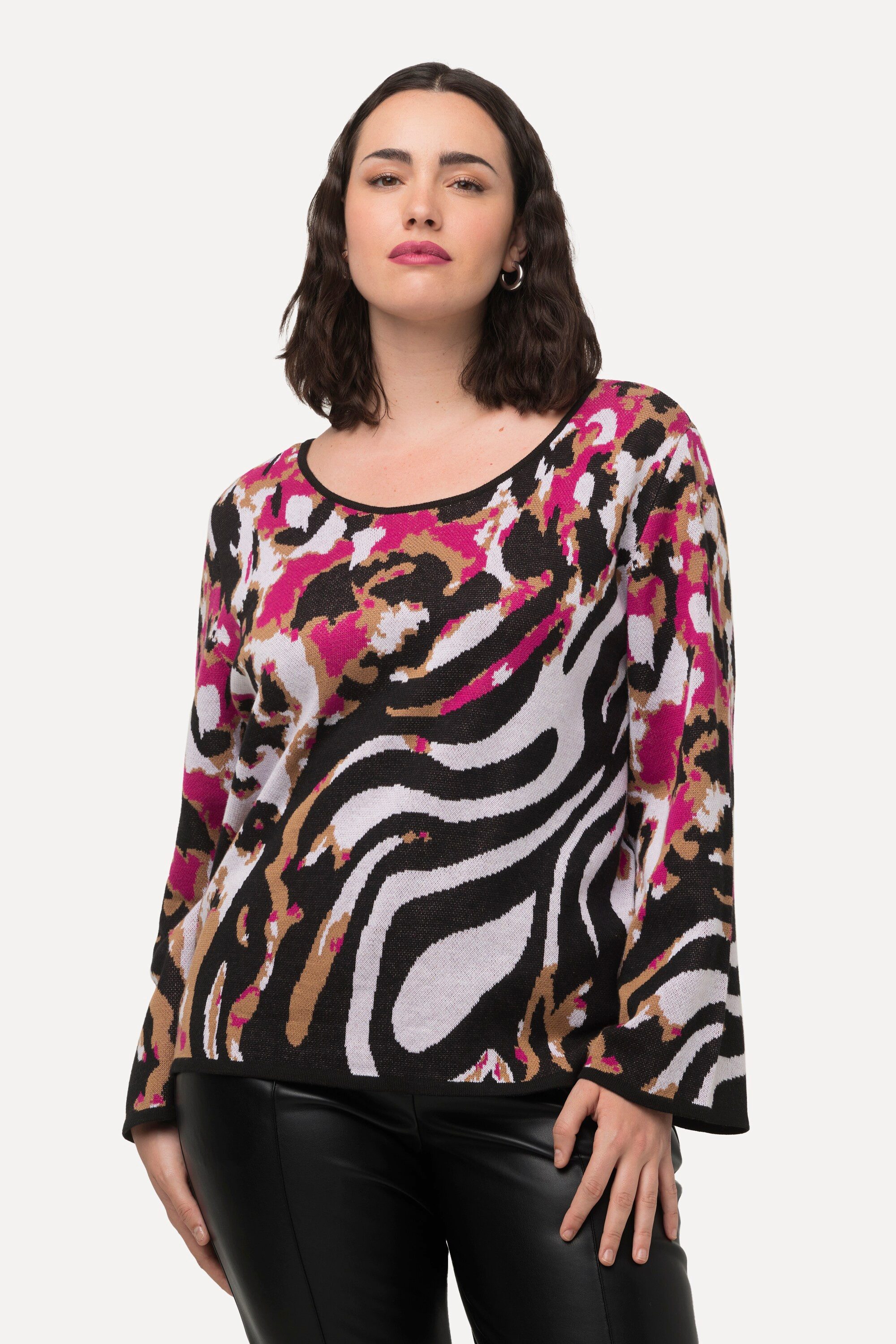 Ulla Popken Strickpullover Pullover Animalmuster U-Boot-Ausschnitt günstig online kaufen