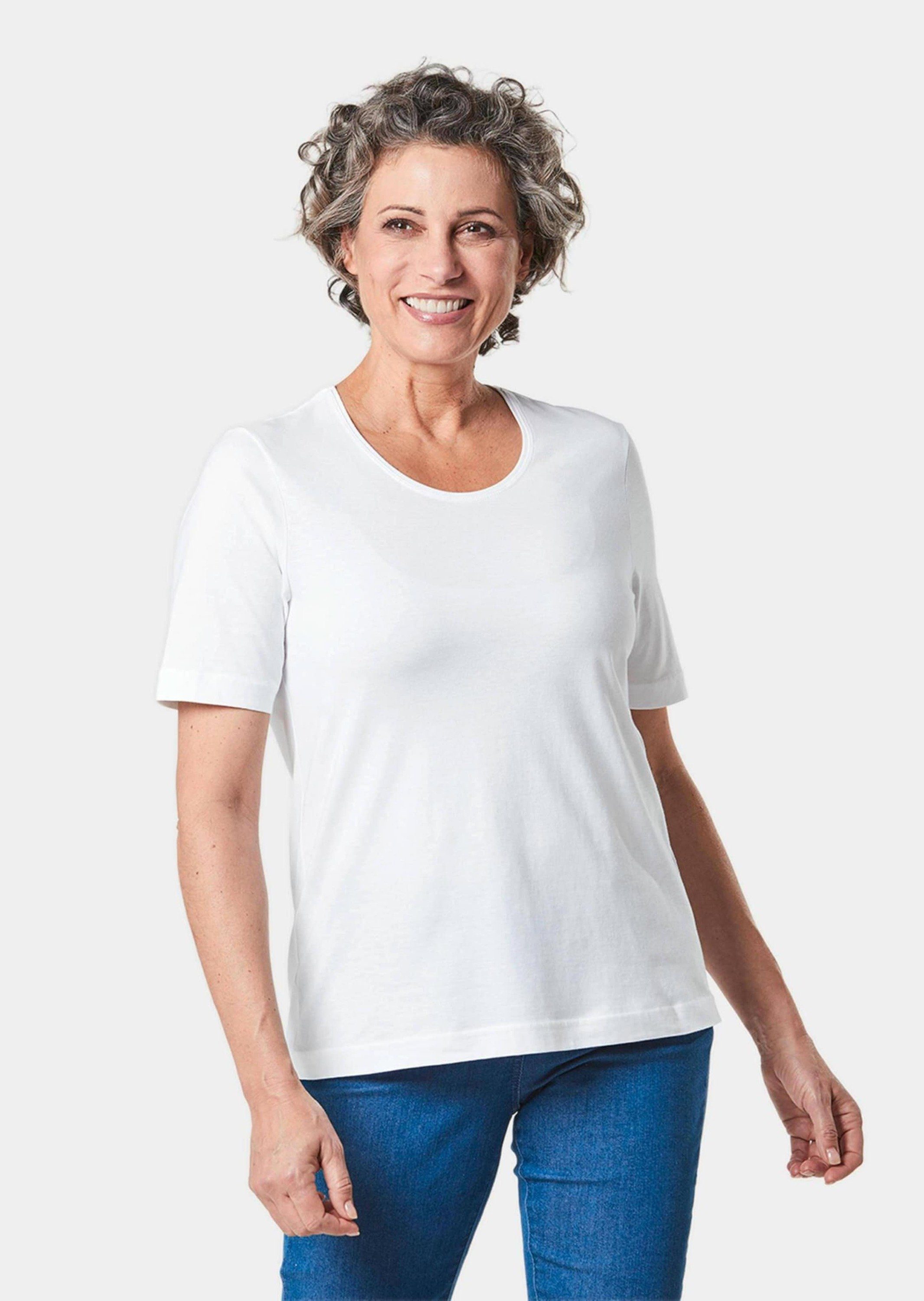 GOLDNER T-Shirt Basic Baumwollshirt mit kurzem Arm Rundhals-Shirt, hüftlang, aus reiner Baumwolle