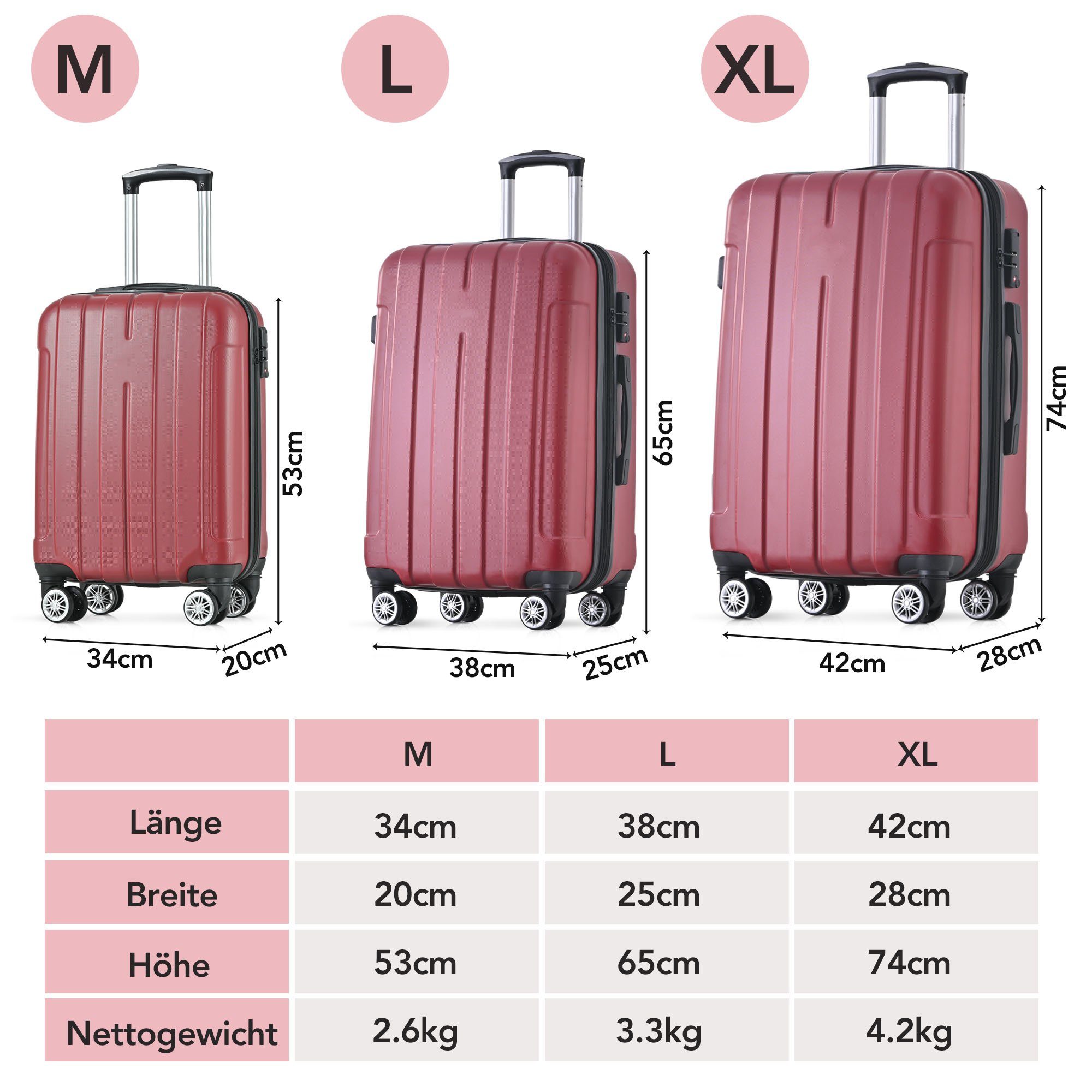 Hartschalen-Trolley Hartschalen-Handgepäck, 4 Rollen, Koffer mit TSA-Schloss und Universalrad, Erweiterbar Seitengriff