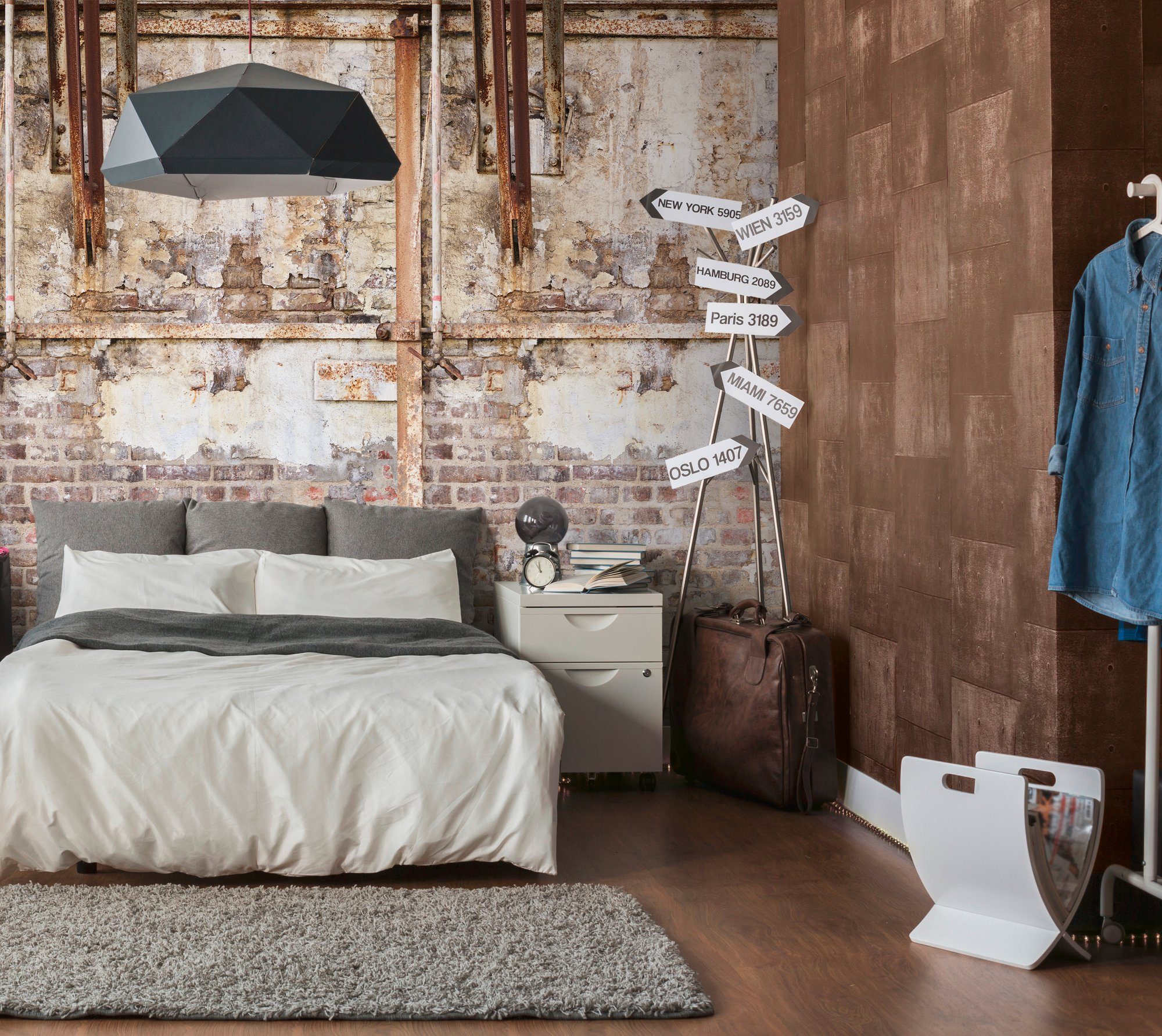 living walls Fototapete Fototapete Alte Fabrikhalle, glatt, gemustert, matt, neutral, (1 St), Loft-Optik Industrial Steinwand Steinoptik Tapeten Wohnzimmer modern