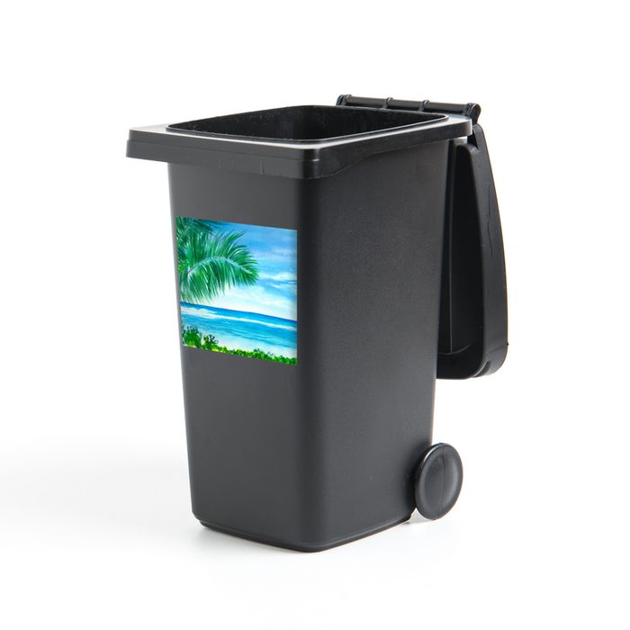 MuchoWow Wandsticker Meer - Pflanze - Aquarell (1 St) Mülleimer-aufkleber Mülltonne Sticker Container Abfalbehälter