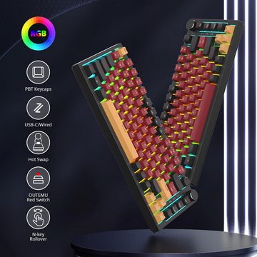 SOLIDEE RGB-Hintergrundbeleuchtung Gaming-Tastatur (mit Hot-Swap-Buchsen und linearen roten Schaltern, und N-Key Rollover)